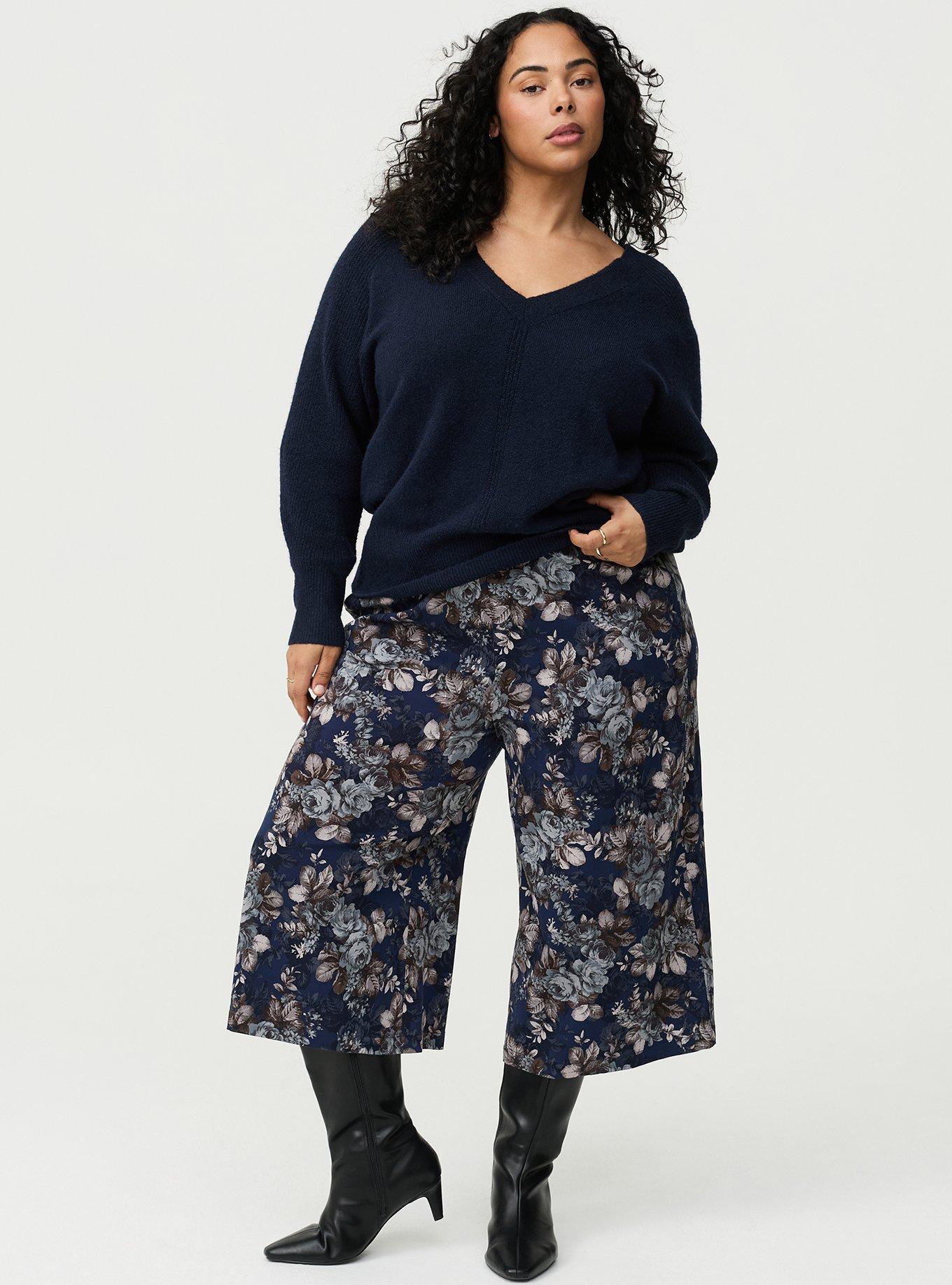 Pull-On Wide-Leg Crop Pant, MOUNTAIN ROSES FLORAL NAVY, hi-res