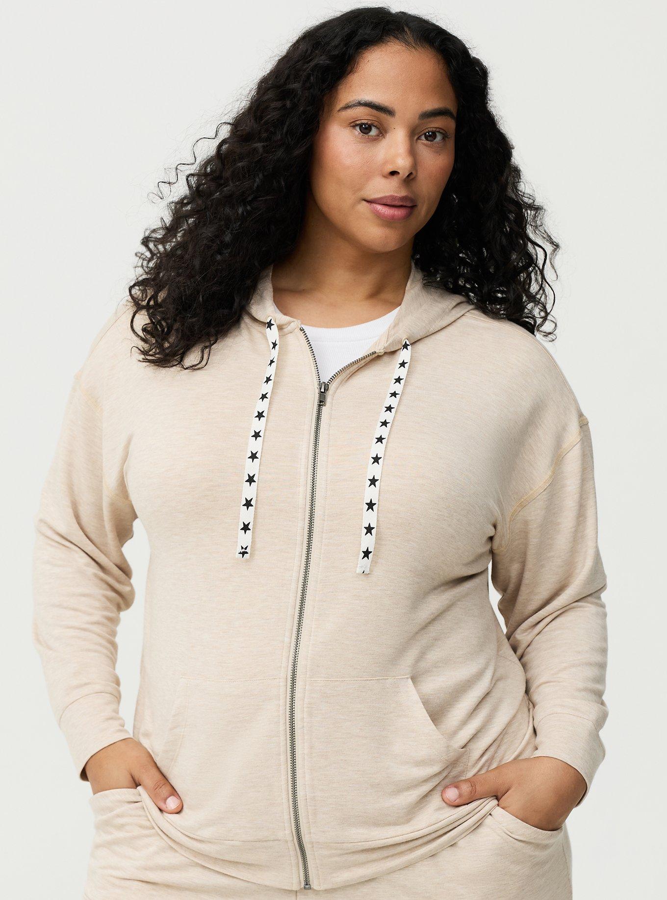 Light Weight French Terry Zip-Up Lounge Hoodie, WARMER OATMEAL, alternate