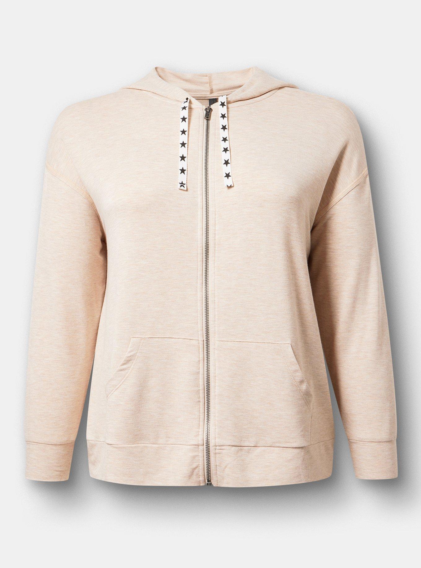 Light Weight French Terry Zip-Up Lounge Hoodie, WARMER OATMEAL, hi-res