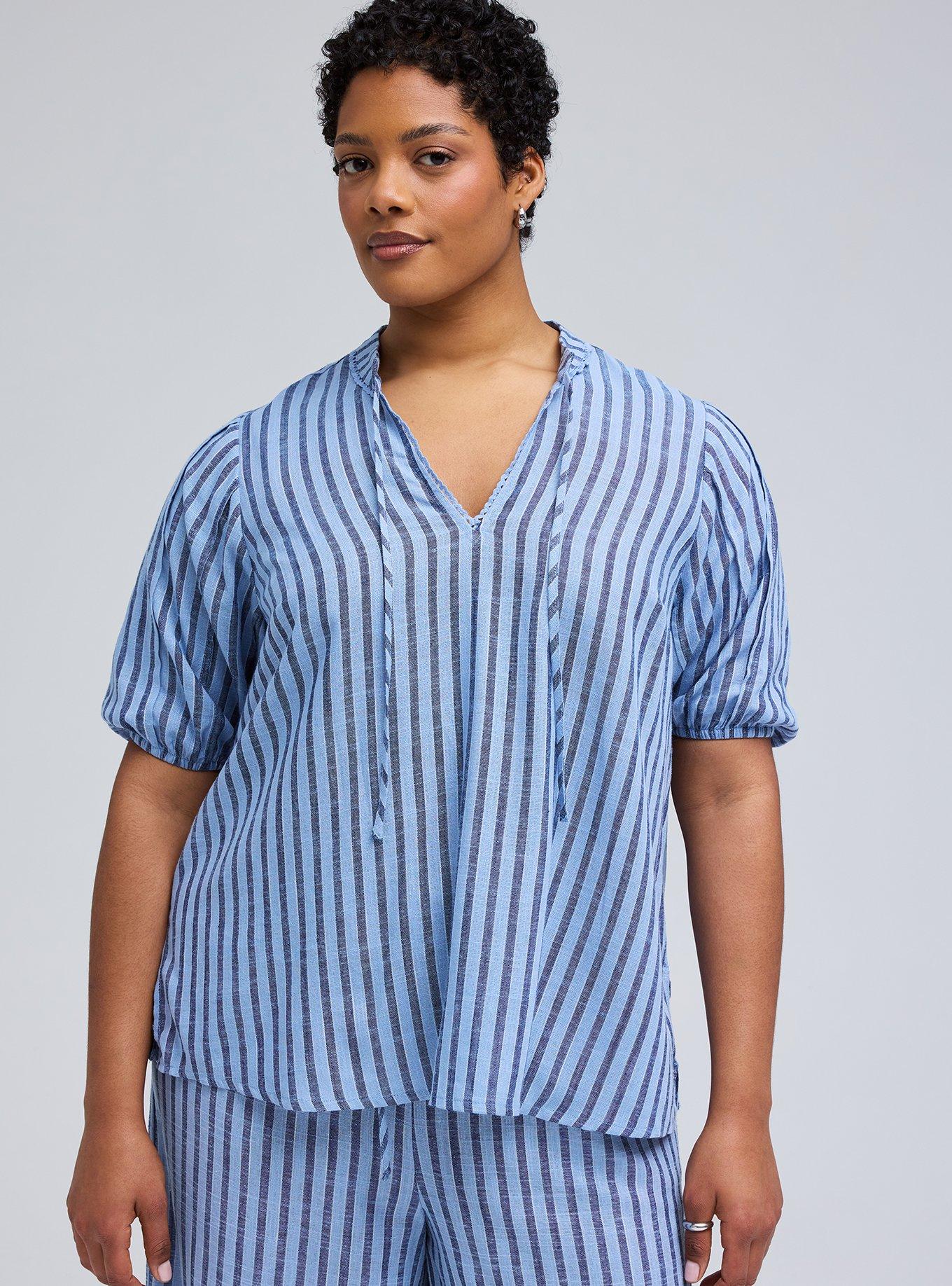 Belle Isle Balloon Sleeve Blouse, WINSTON STRIPE BLUE, hi-res