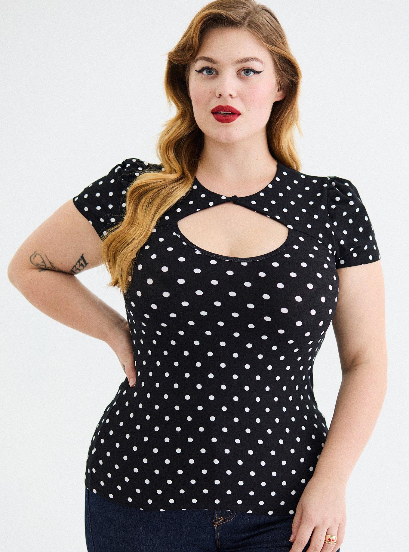 Retro Chic Button Neck Foxy Top, CLOSE DOT DEEP BLACK, alternate