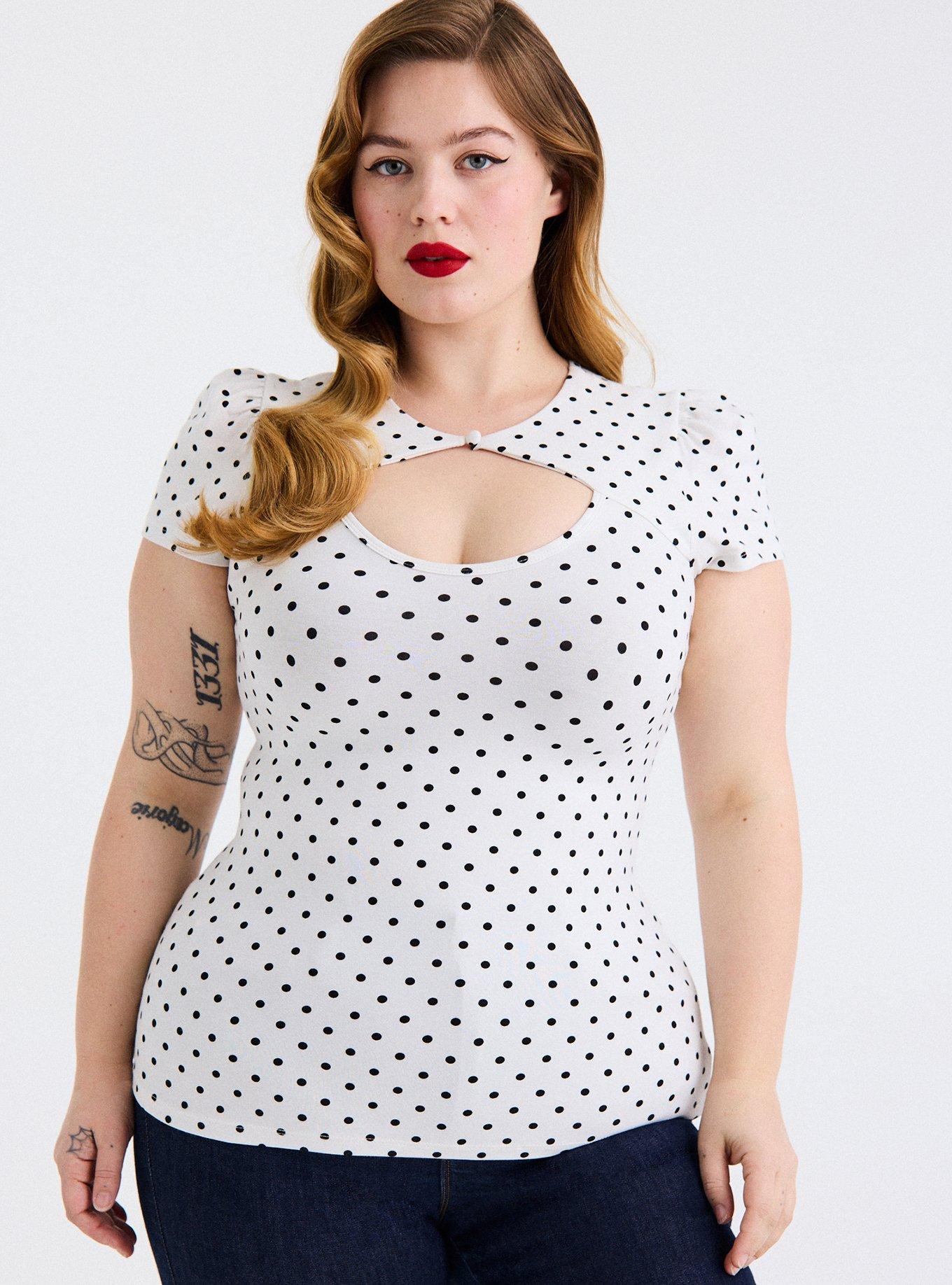 Retro Chic Button Neck Foxy Top, DOTTIE DOTS WHITE, alternate