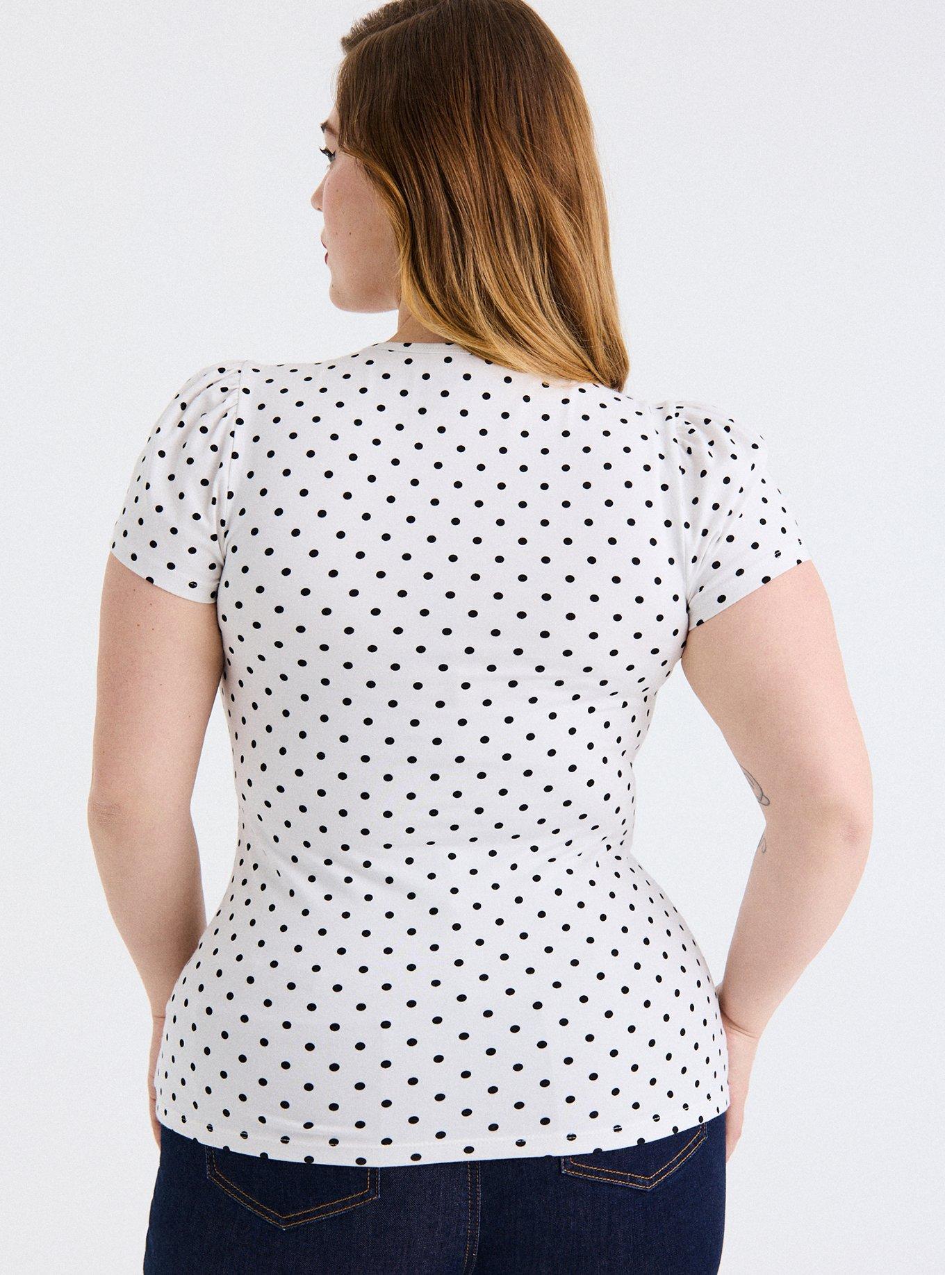 Retro Chic Button Neck Foxy Top, DOTTIE DOTS WHITE, alternate