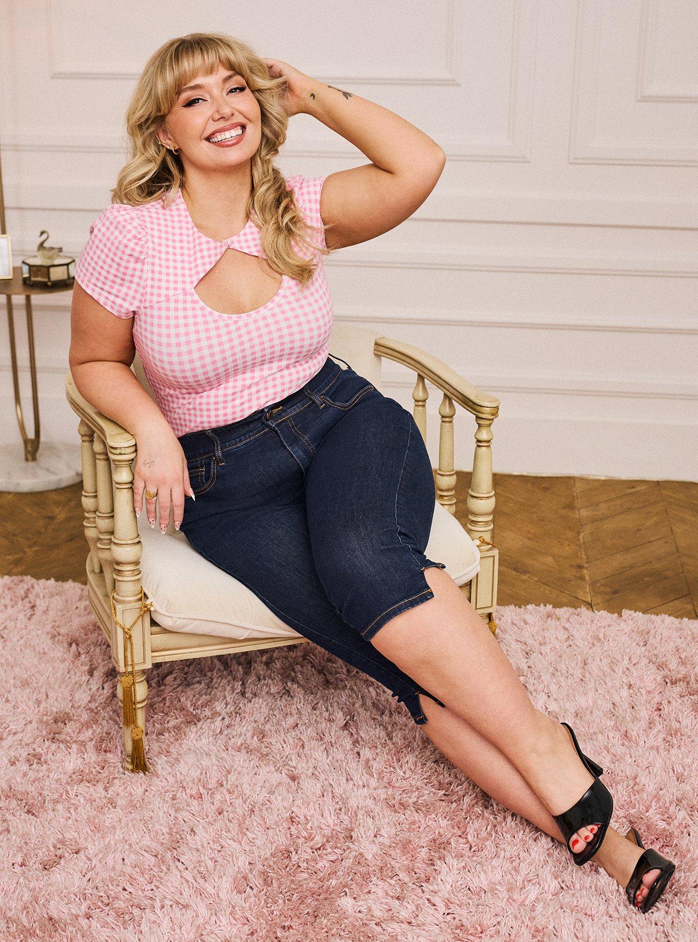 Retro Chic Button Neck Foxy Top, SOPHIE GINGHAM PINK, alternate