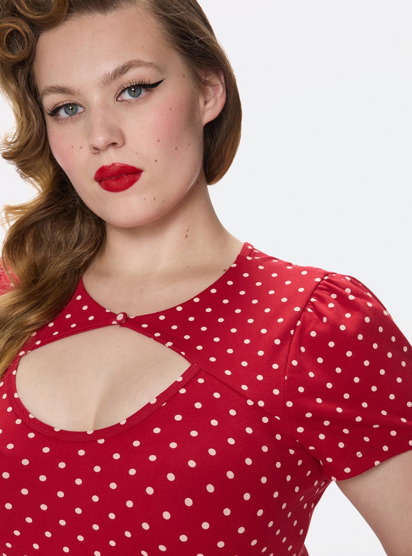 Retro Chic Foxy Button Neck Top, COMMIT DOT RED, alternate