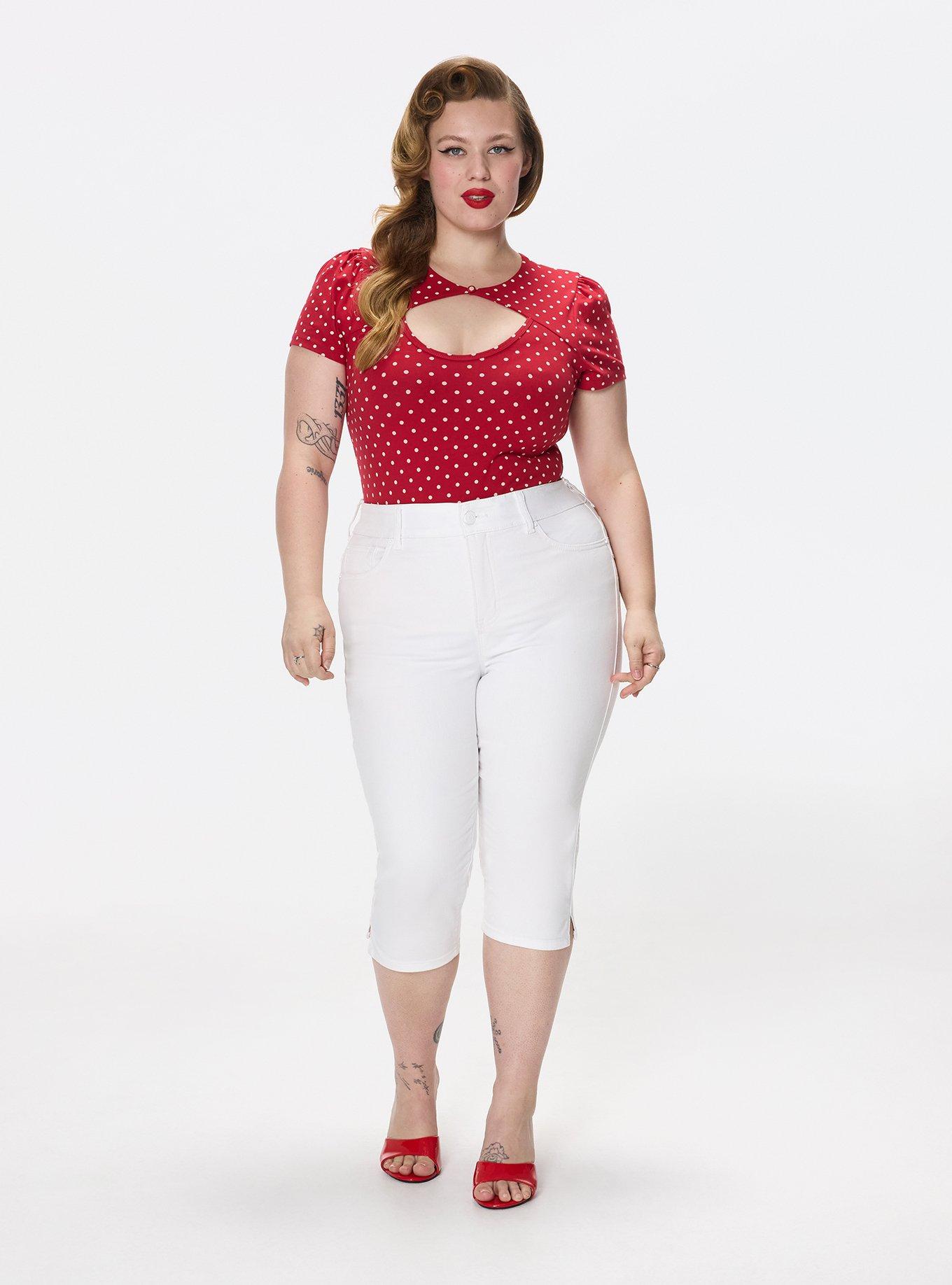 Retro Chic Foxy Button Neck Top, COMMIT DOT RED, alternate