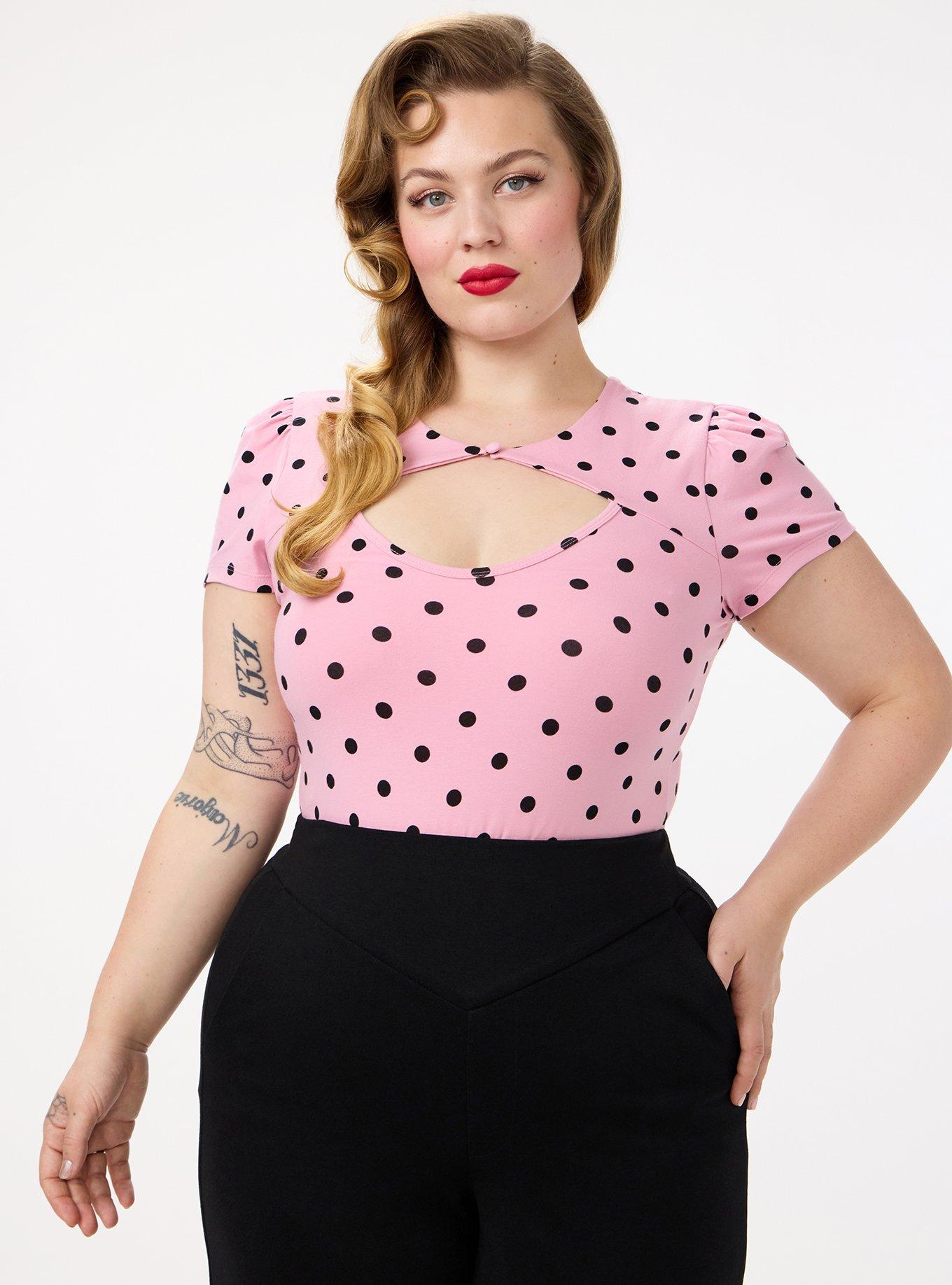 Retro Chic Foxy Button Neck Top, DENNY DOT ORCHID SMOKE, alternate