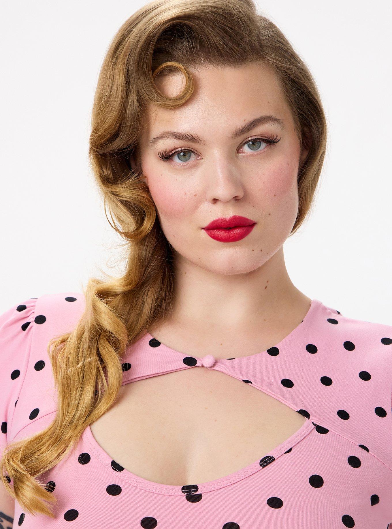 Retro Chic Foxy Button Neck Top, DENNY DOT ORCHID SMOKE, alternate