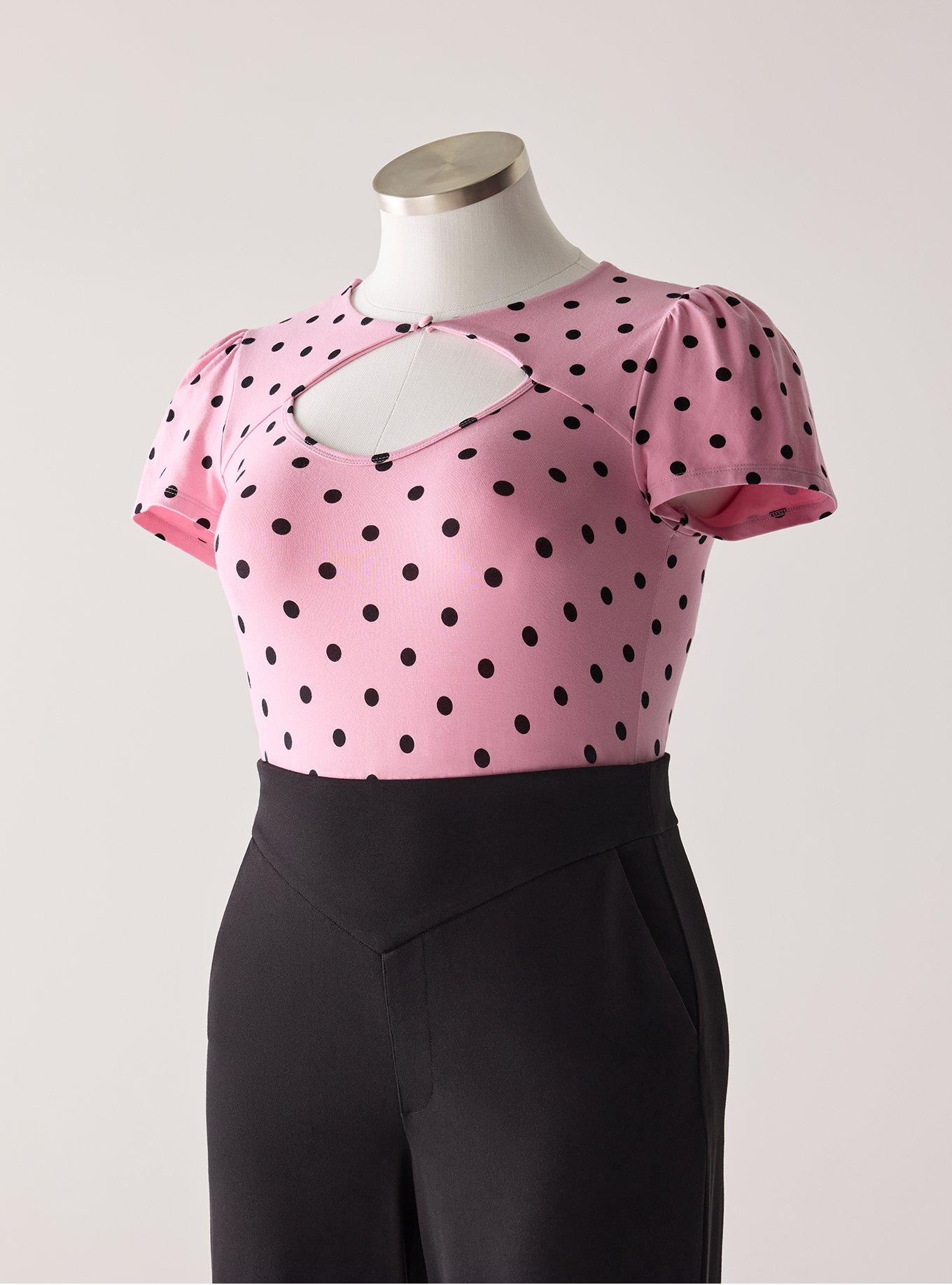 Retro Chic Foxy Button Neck Top, DENNY DOT ORCHID SMOKE, flat