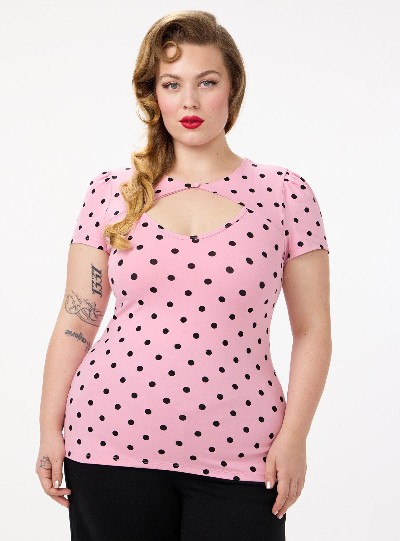 Retro Chic Foxy Button Neck Top, DENNY DOT ORCHID SMOKE, hi-res
