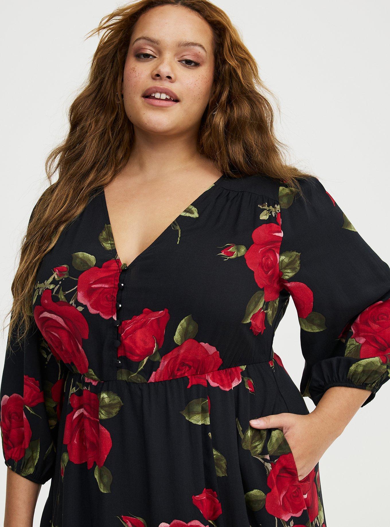Button Front Maxi Dress, ENCORE ROSES FLORAL BLACK, alternate