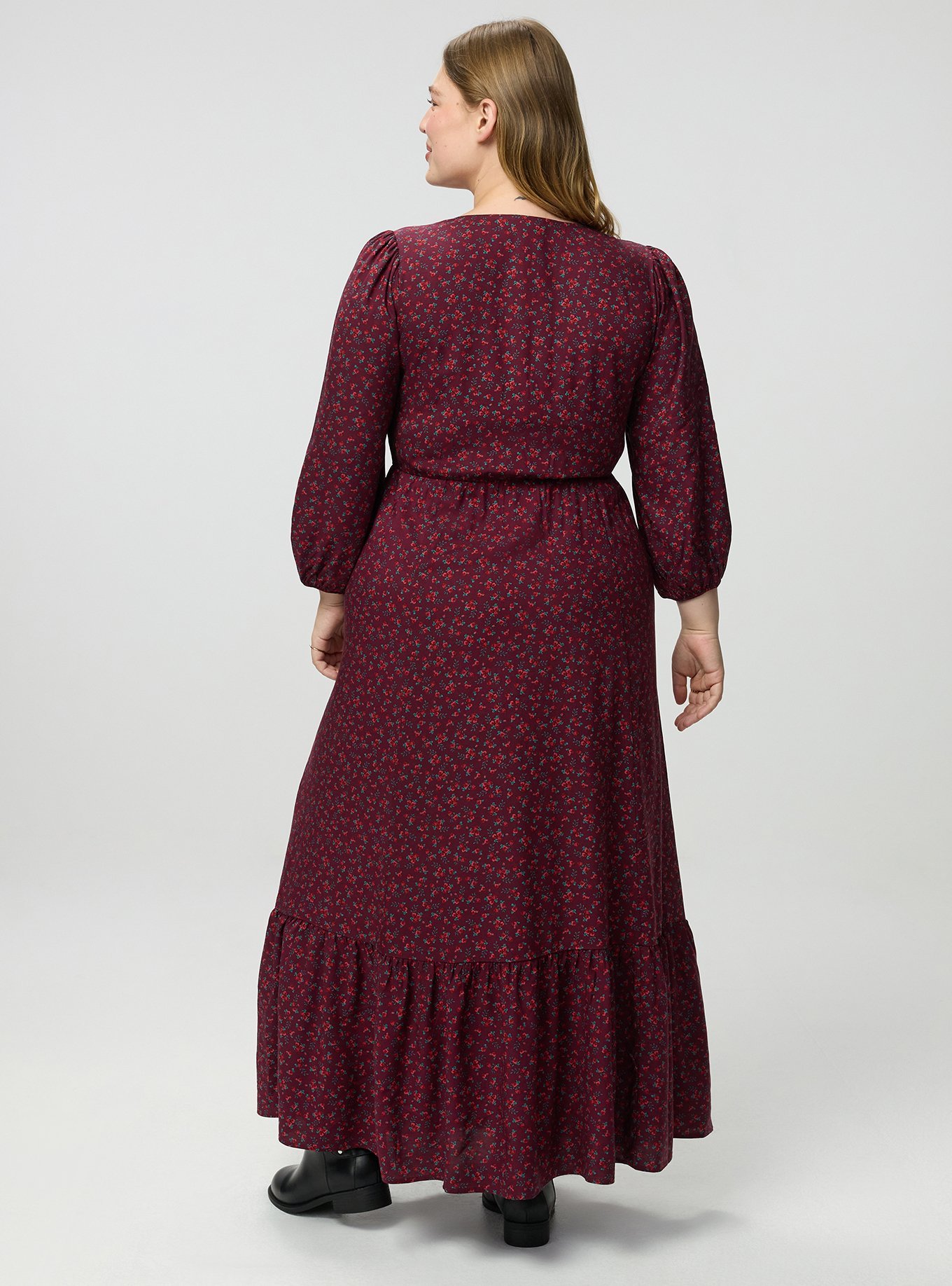 Plus Size Button Front Maxi Dress, DITSY BURST FLORAL BURGUNDY, alternate