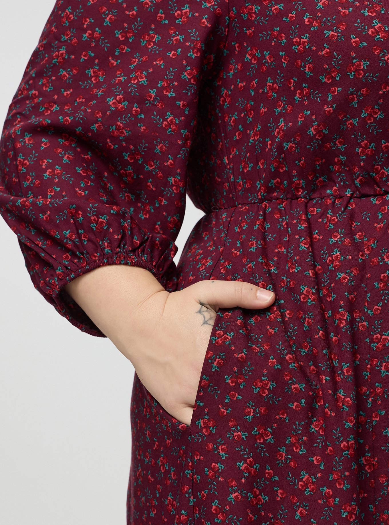 Plus Size Button Front Maxi Dress, DITSY BURST FLORAL BURGUNDY, alternate