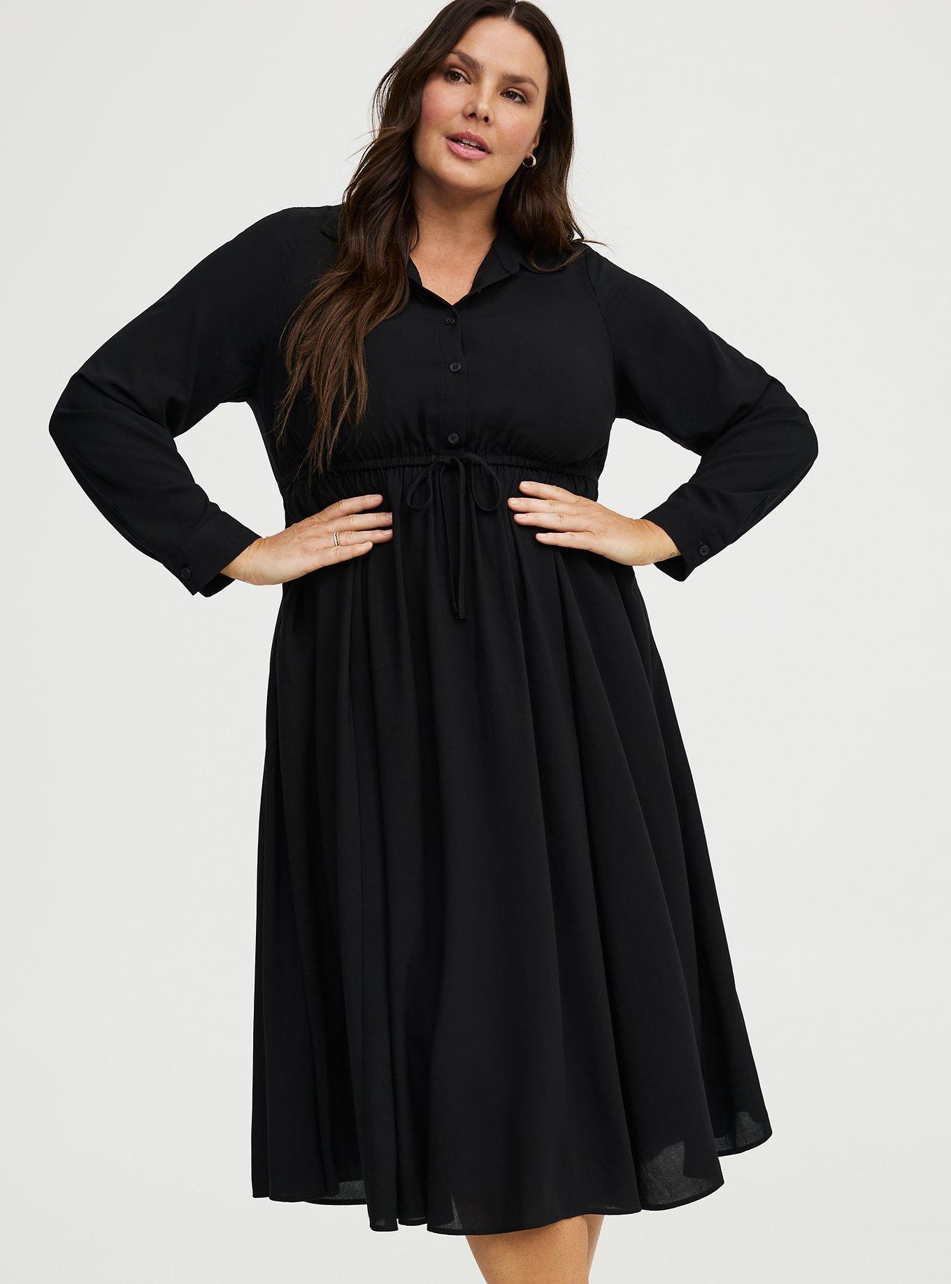Collared Tea Length Shirt Dress, DEEP BLACK, alternate