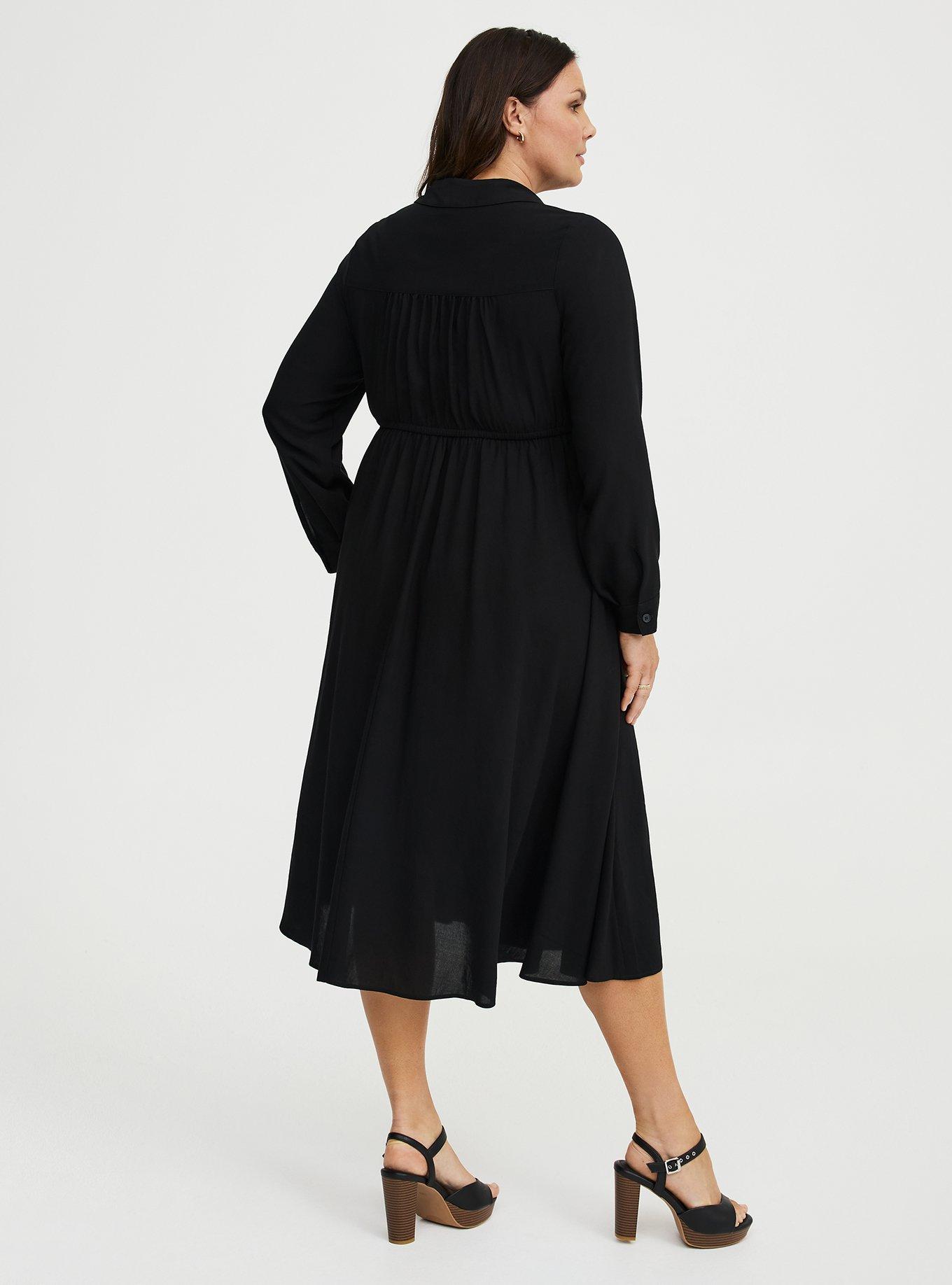 Collared Tea Length Shirt Dress, DEEP BLACK, alternate