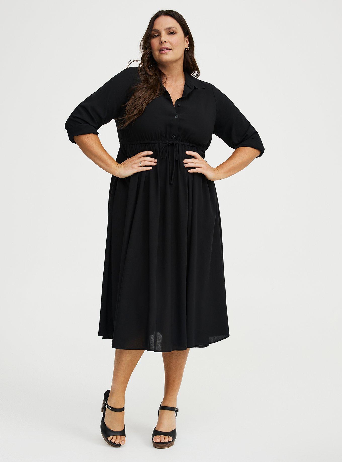 Collared Tea Length Shirt Dress, DEEP BLACK, alternate