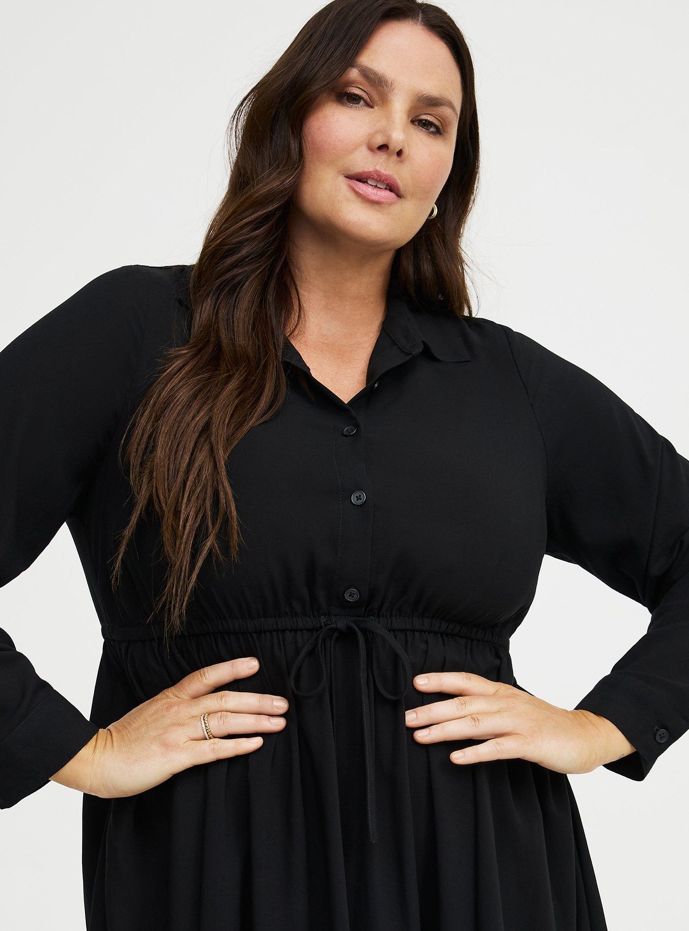 Collared Tea Length Shirt Dress, DEEP BLACK, alternate