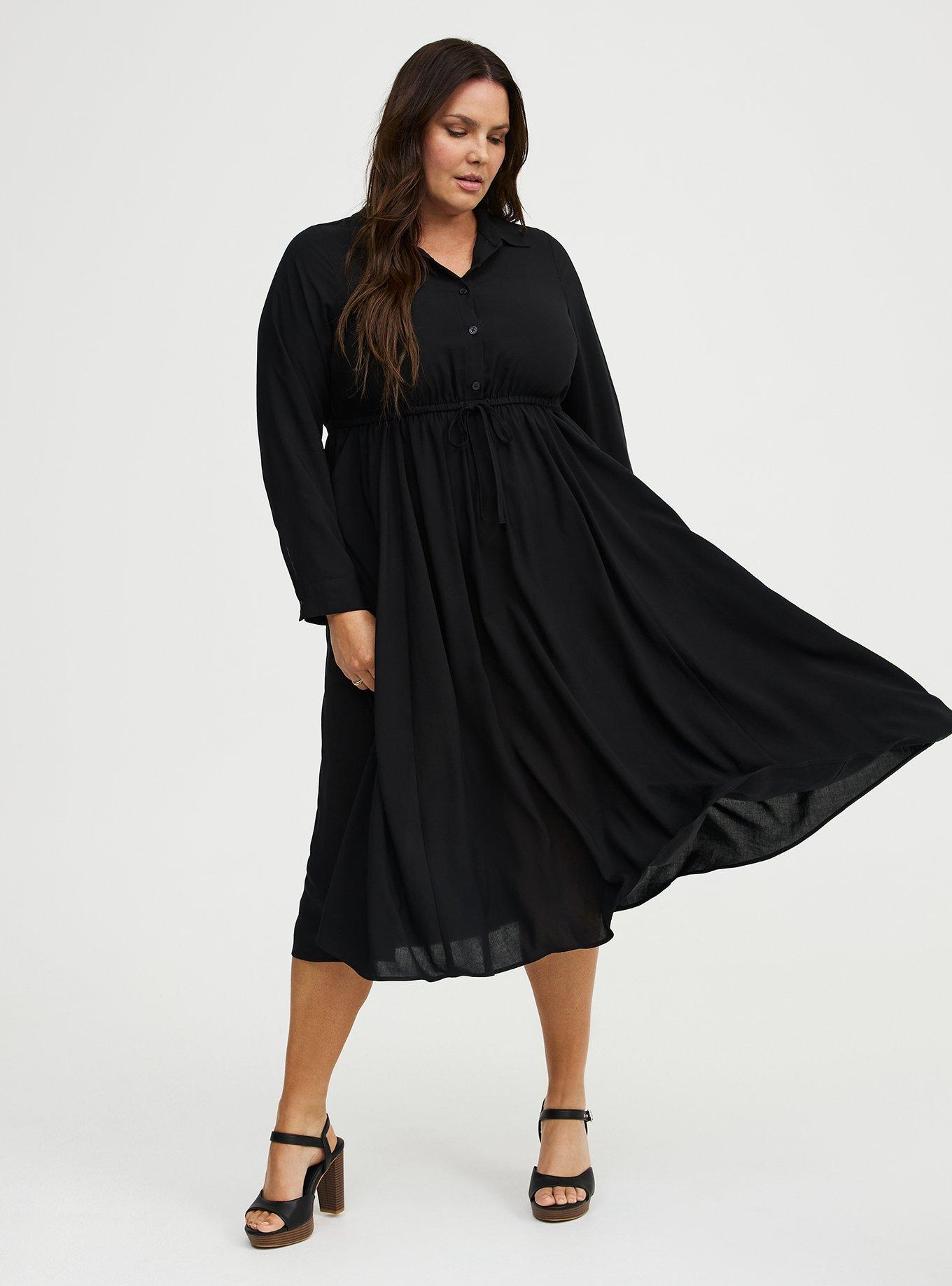Collared Tea Length Shirt Dress, DEEP BLACK, alternate