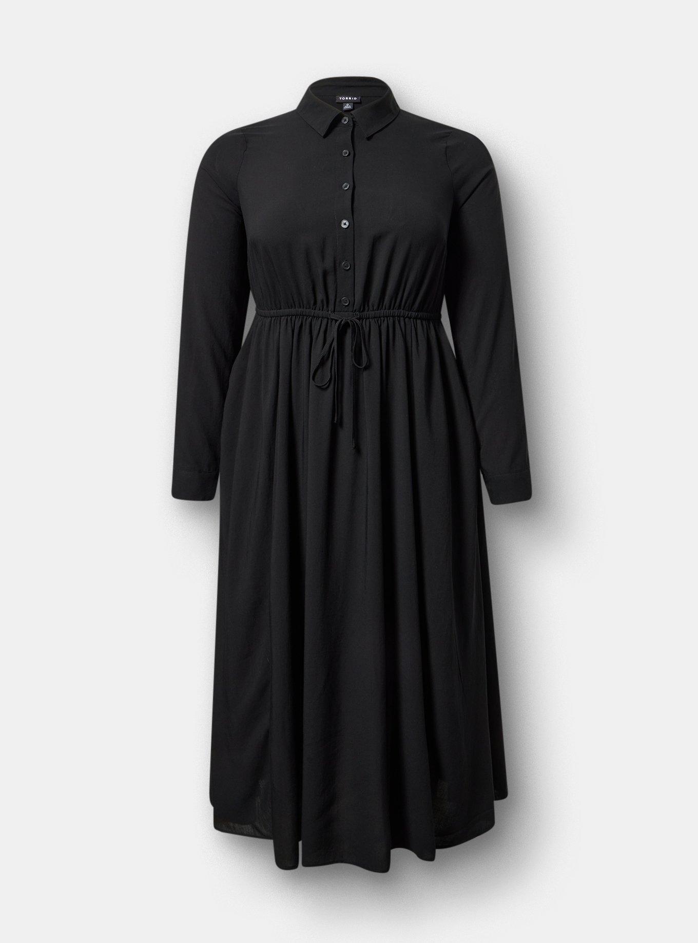 Collared Tea Length Shirt Dress, DEEP BLACK, hi-res