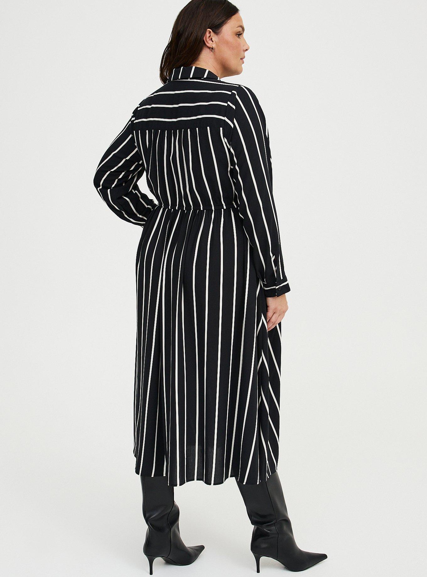 Collared Tea Length Shirt Dress, RAIL STRIPE DEEP BLACK, alternate