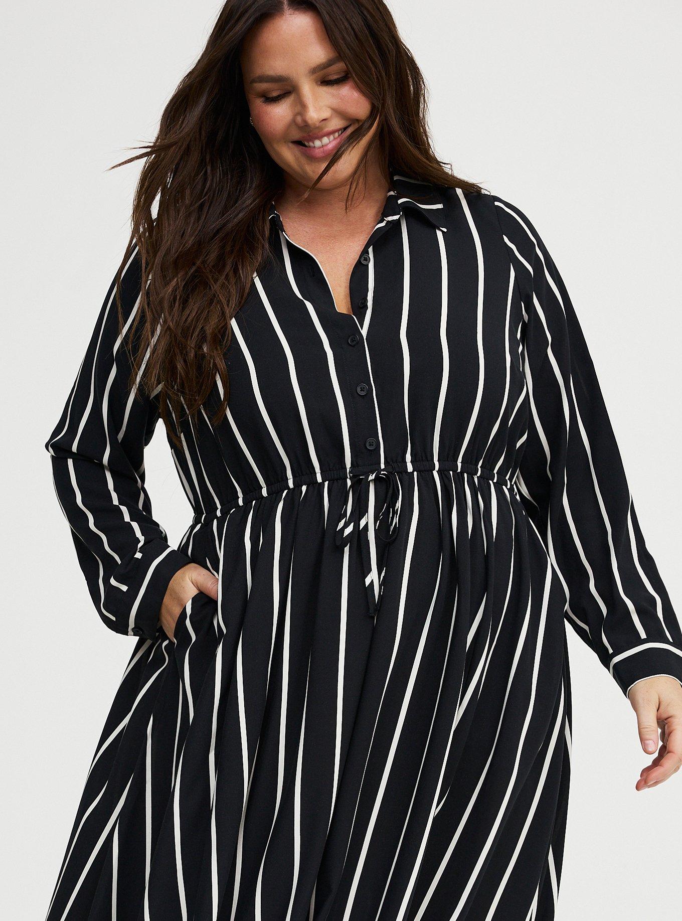 Collared Tea Length Shirt Dress, RAIL STRIPE DEEP BLACK, alternate