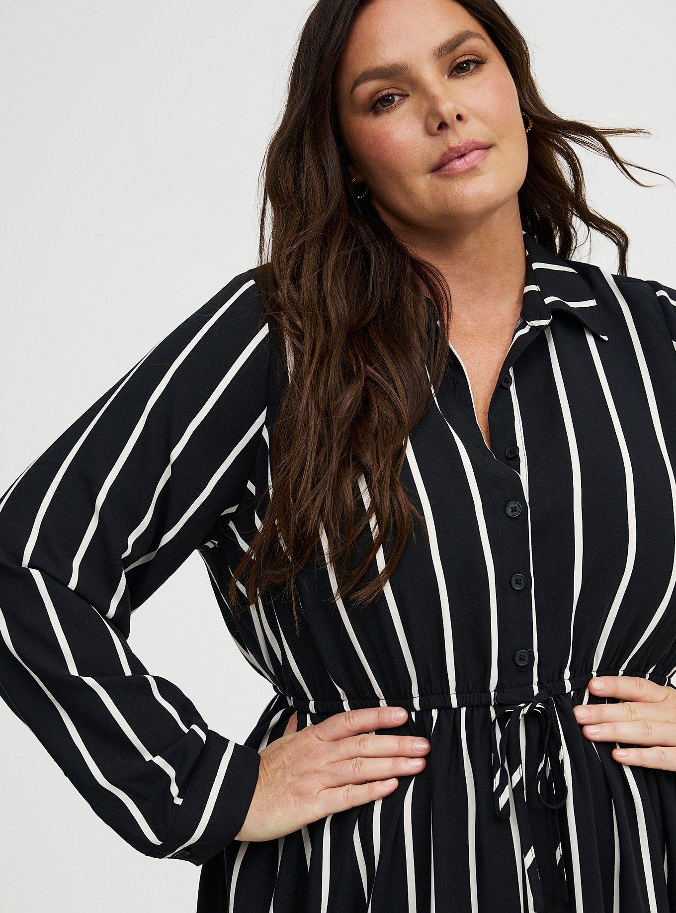 Collared Tea Length Shirt Dress, RAIL STRIPE DEEP BLACK, alternate