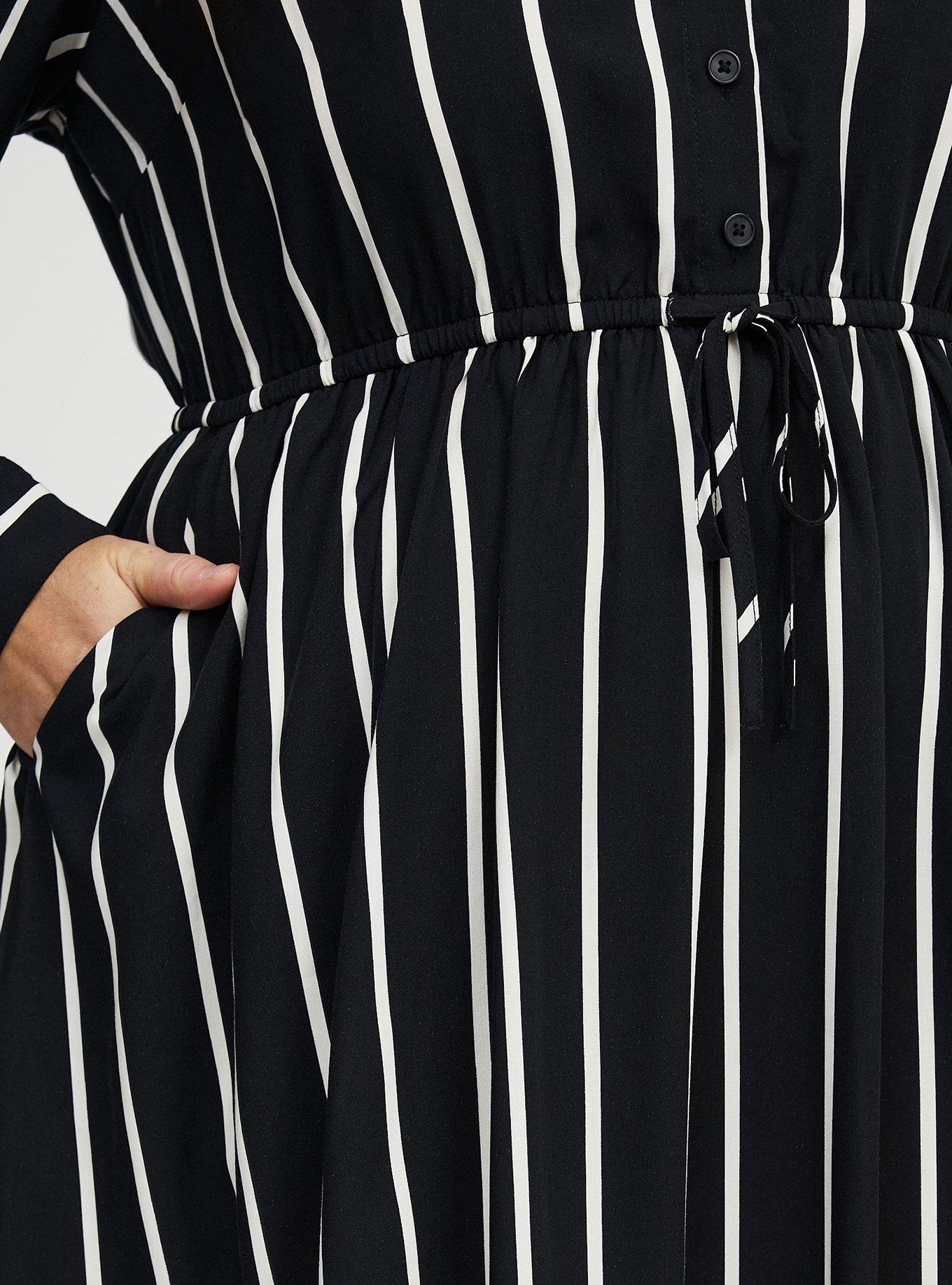 Collared Tea Length Shirt Dress, RAIL STRIPE DEEP BLACK, alternate