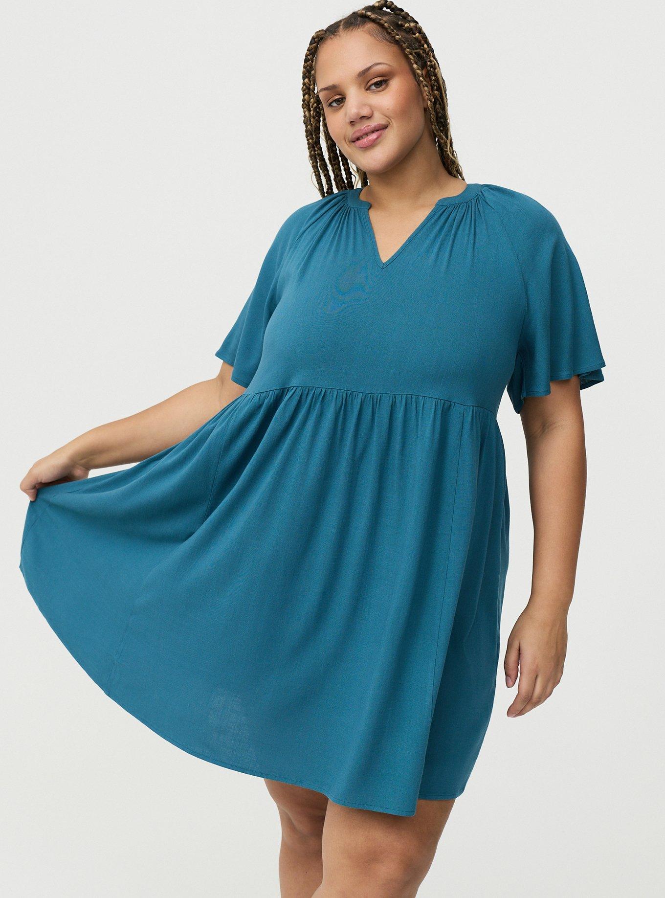 Flutter Sleeve Babydoll Mini Dress, MALLARD BLUE, alternate