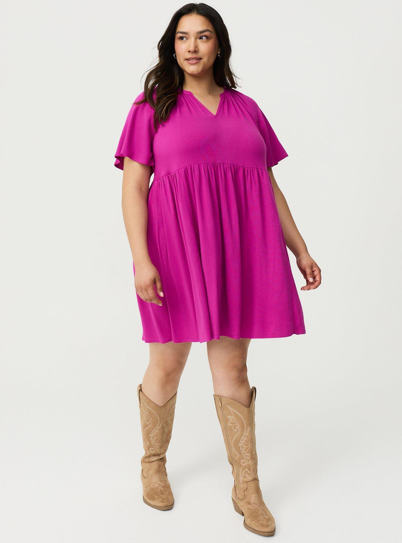 Flutter Sleeve Babydoll Mini Dress, WILD ASTER, alternate