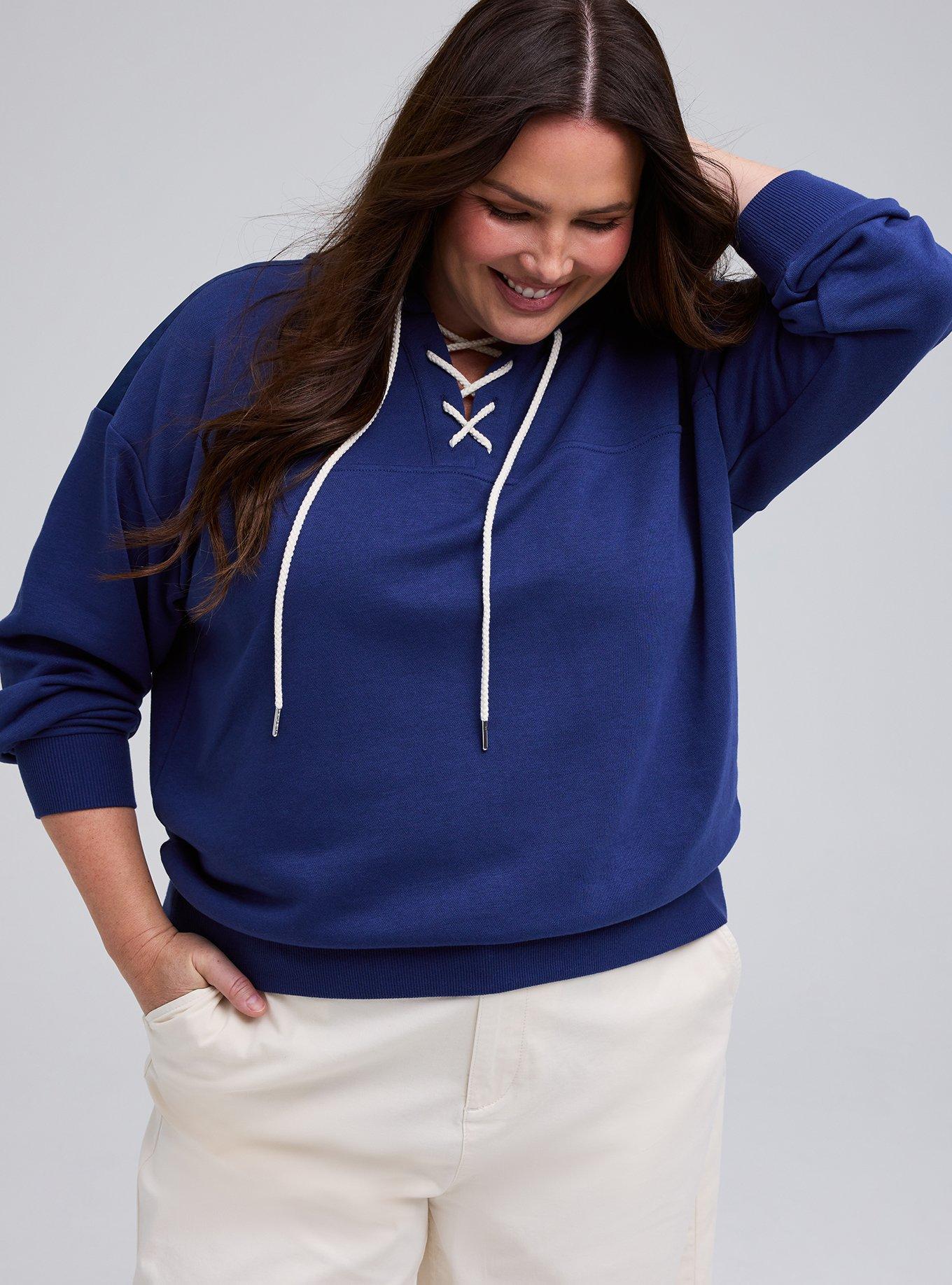 Plus Size Belle Isle Lace-Up Hoodie, MEDIEVAL BLUE, hi-res