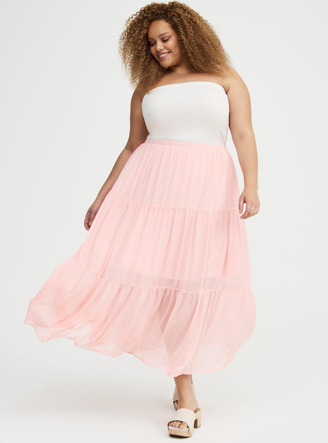 Plus Size - Chiffon Tiered Maxi Skirt