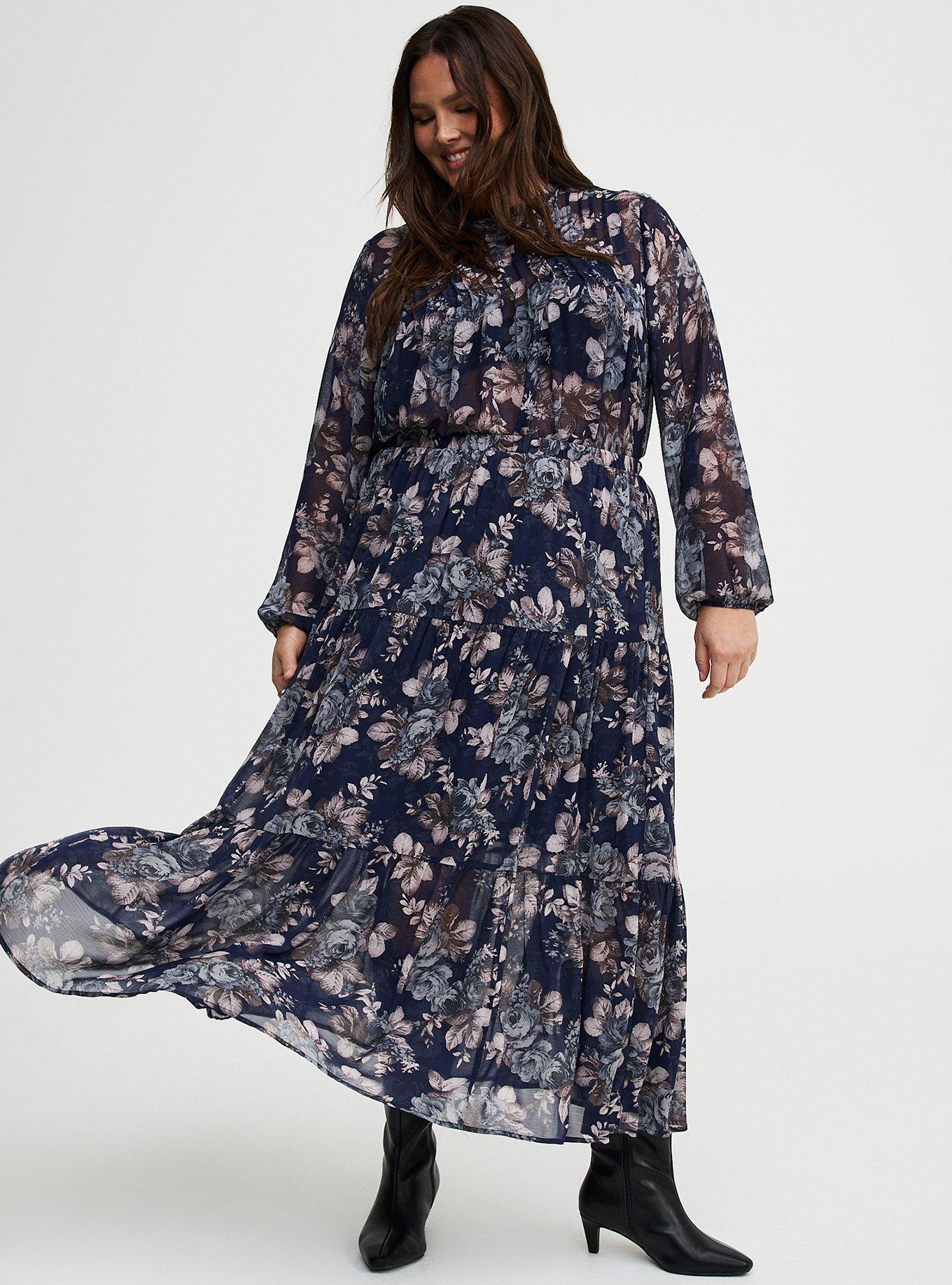 Chiffon Tiered Maxi Skirt, MOUNTAIN ROSES FLORAL NAVY, alternate