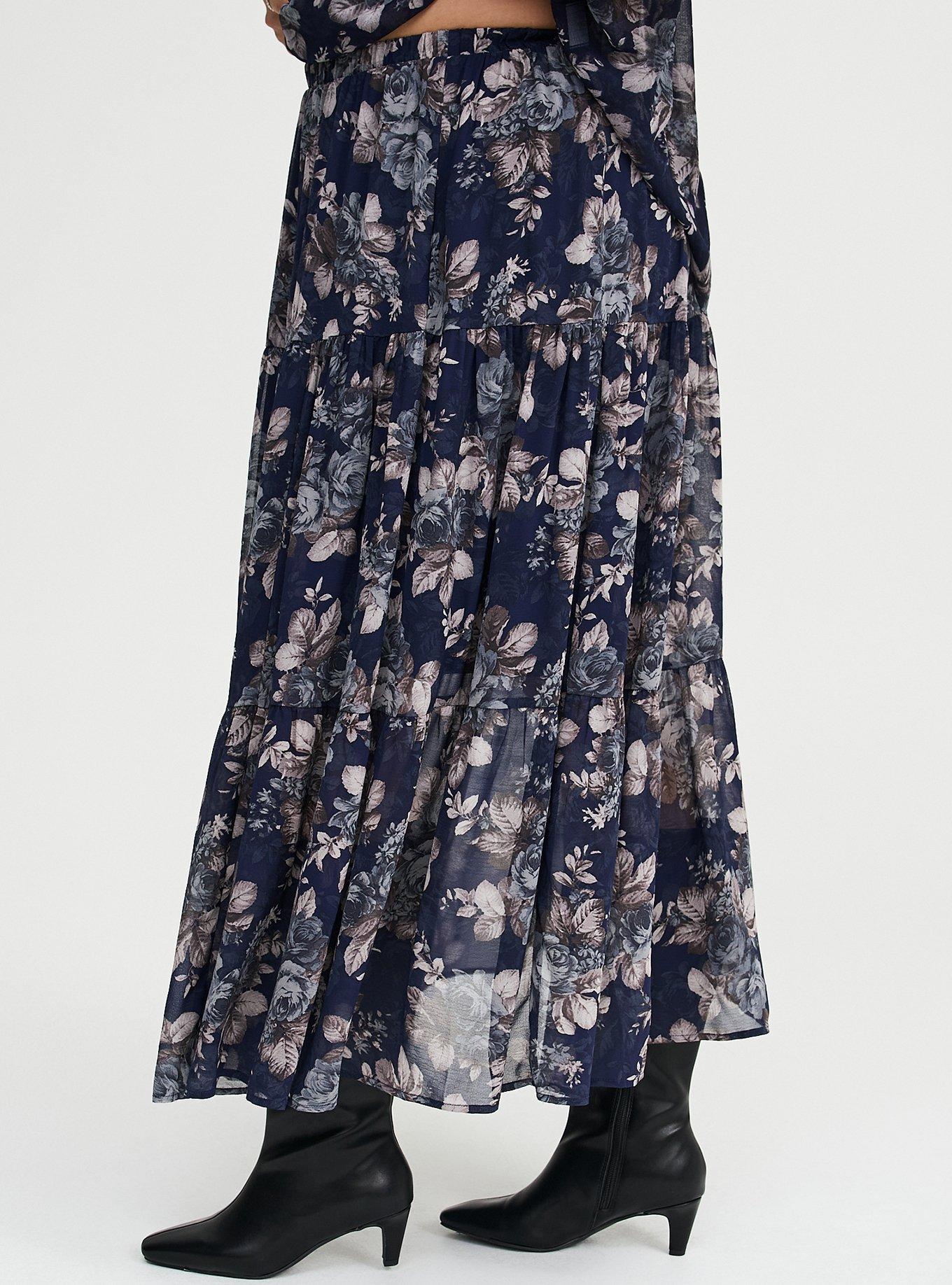 Chiffon Tiered Maxi Skirt, MOUNTAIN ROSES FLORAL NAVY, alternate