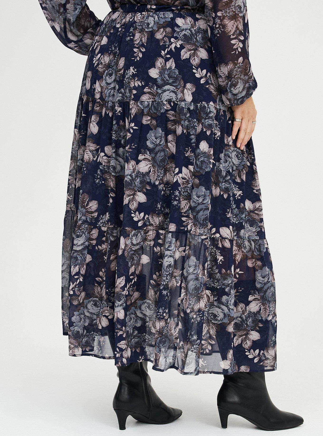 Chiffon Tiered Maxi Skirt, MOUNTAIN ROSES FLORAL NAVY, alternate