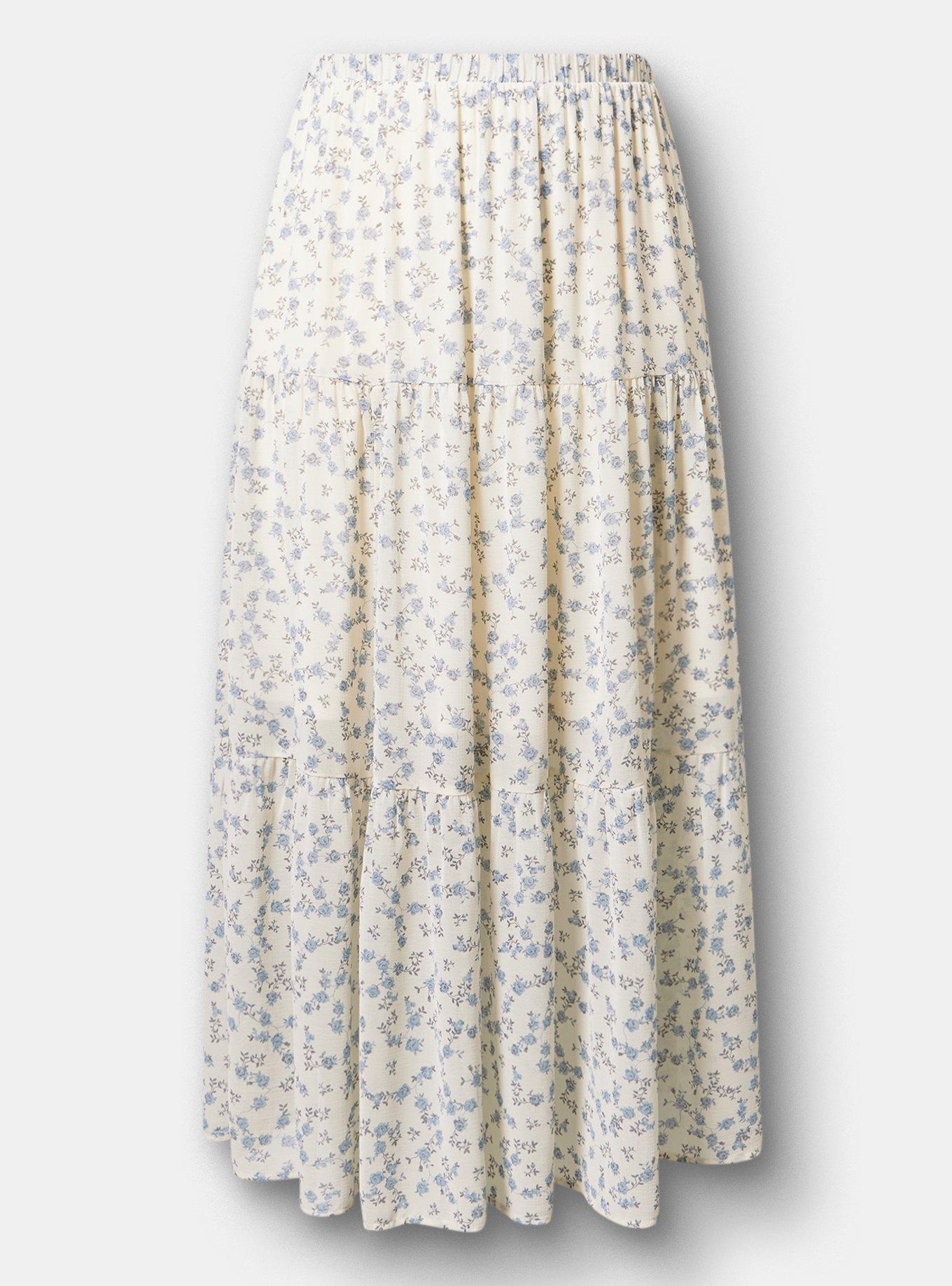 Chiffon Tiered Maxi Skirt, RENA DITSY FLORAL CREAM, hi-res