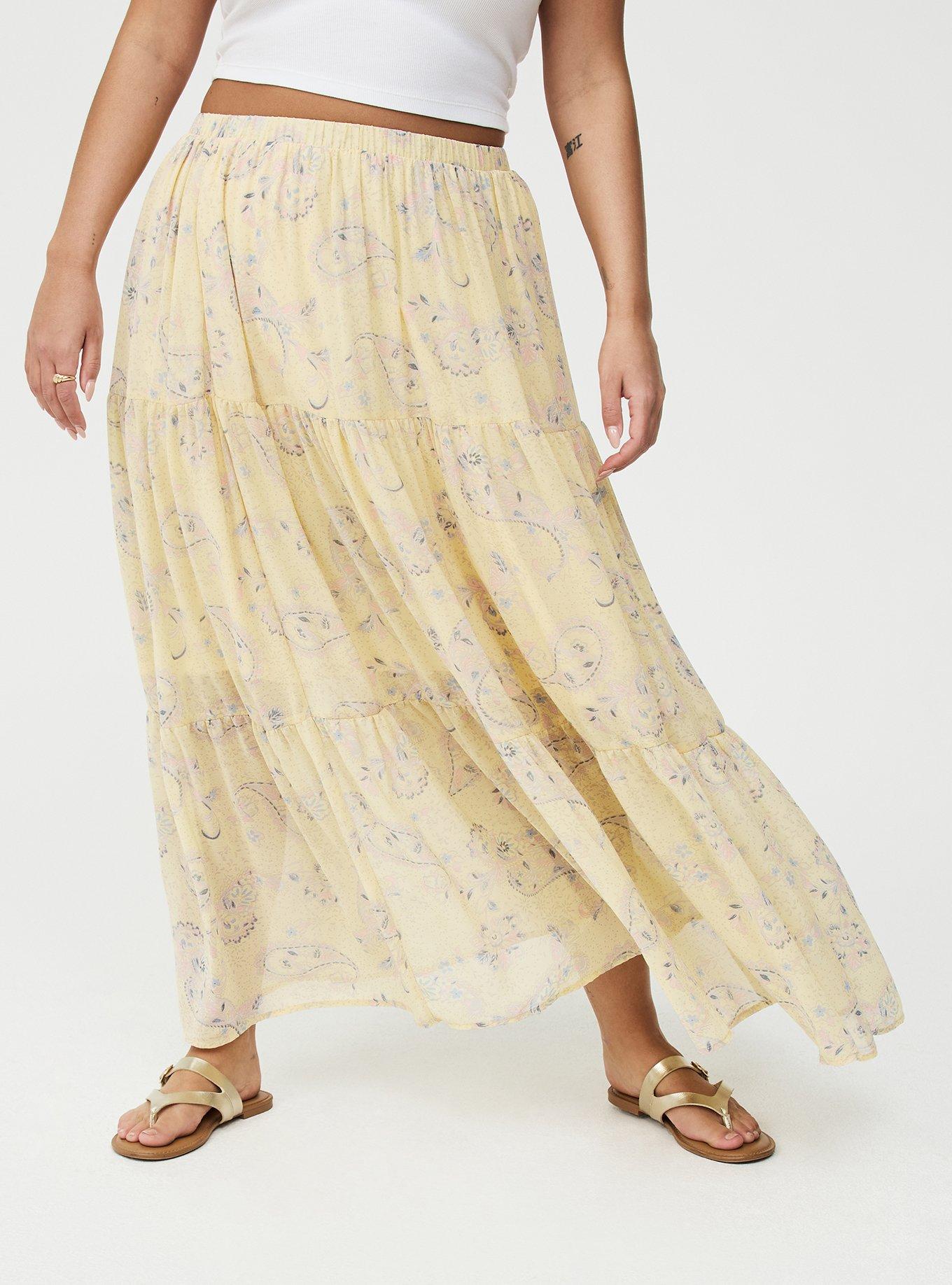 Chiffon Tiered Maxi Skirt, PAISLEY PETAL TOSS YELLOW, alternate