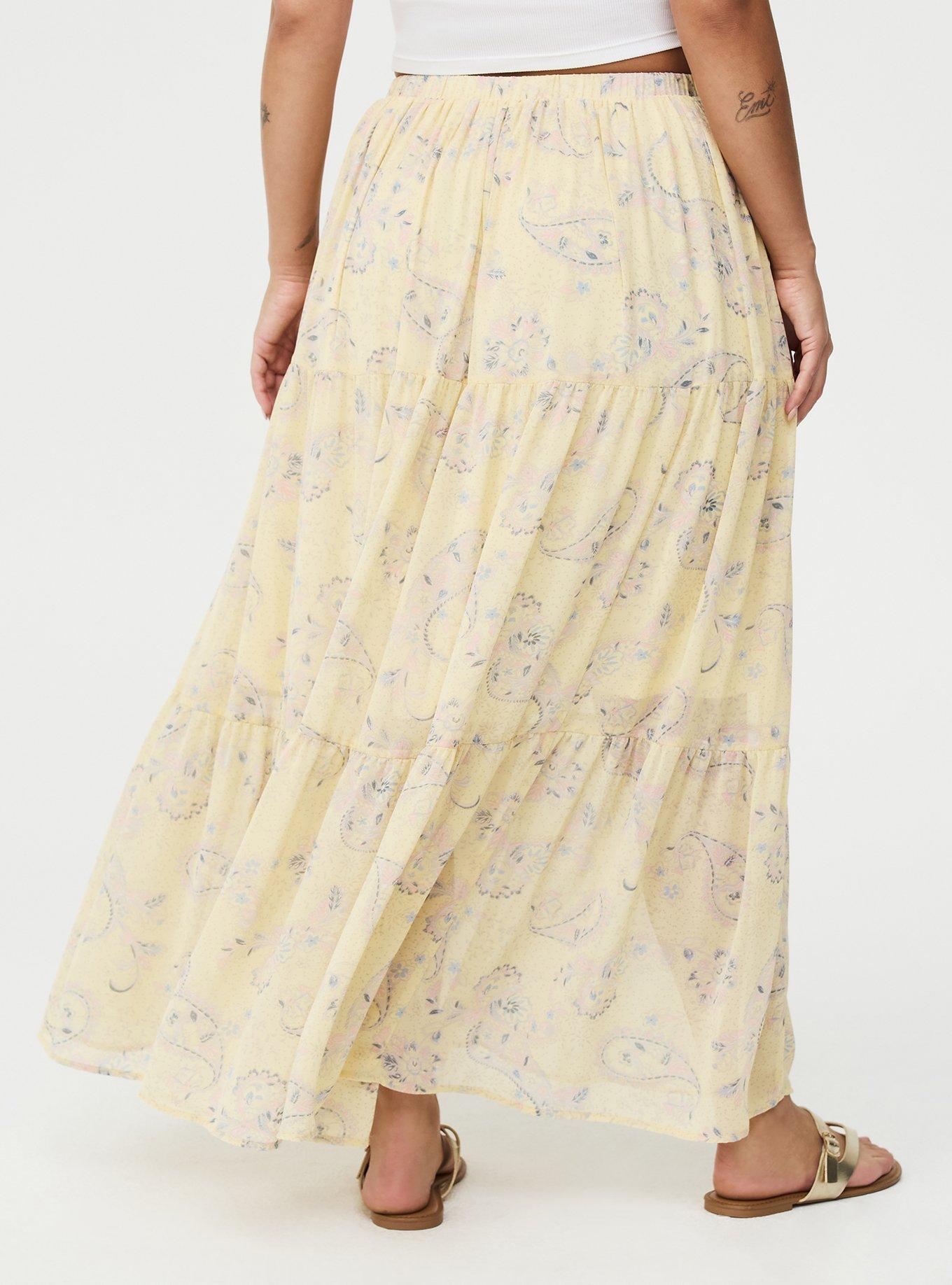 Chiffon Tiered Maxi Skirt, PAISLEY PETAL TOSS YELLOW, alternate