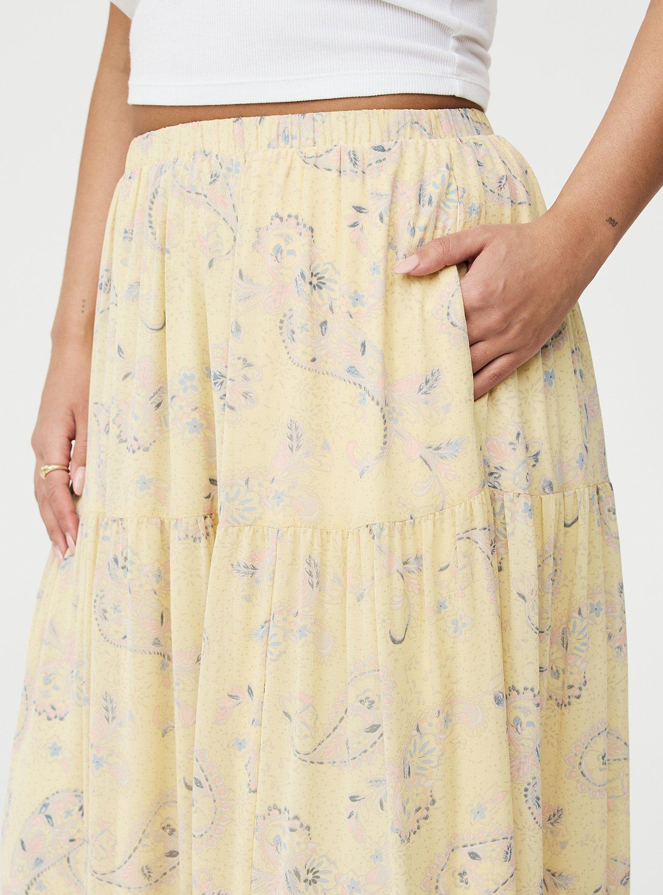 Chiffon Tiered Maxi Skirt, PAISLEY PETAL TOSS YELLOW, alternate