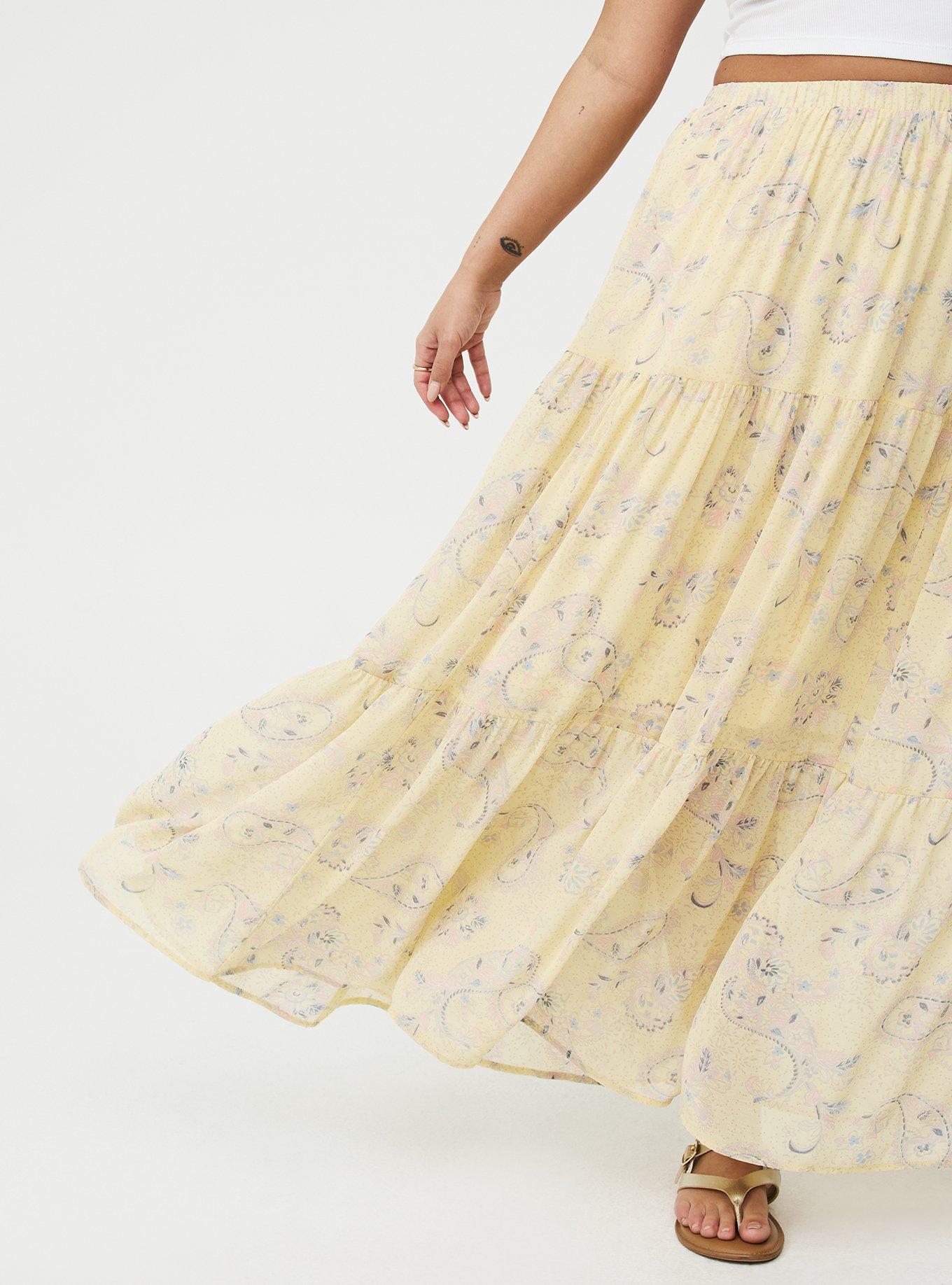 Chiffon Tiered Maxi Skirt, PAISLEY PETAL TOSS YELLOW, alternate