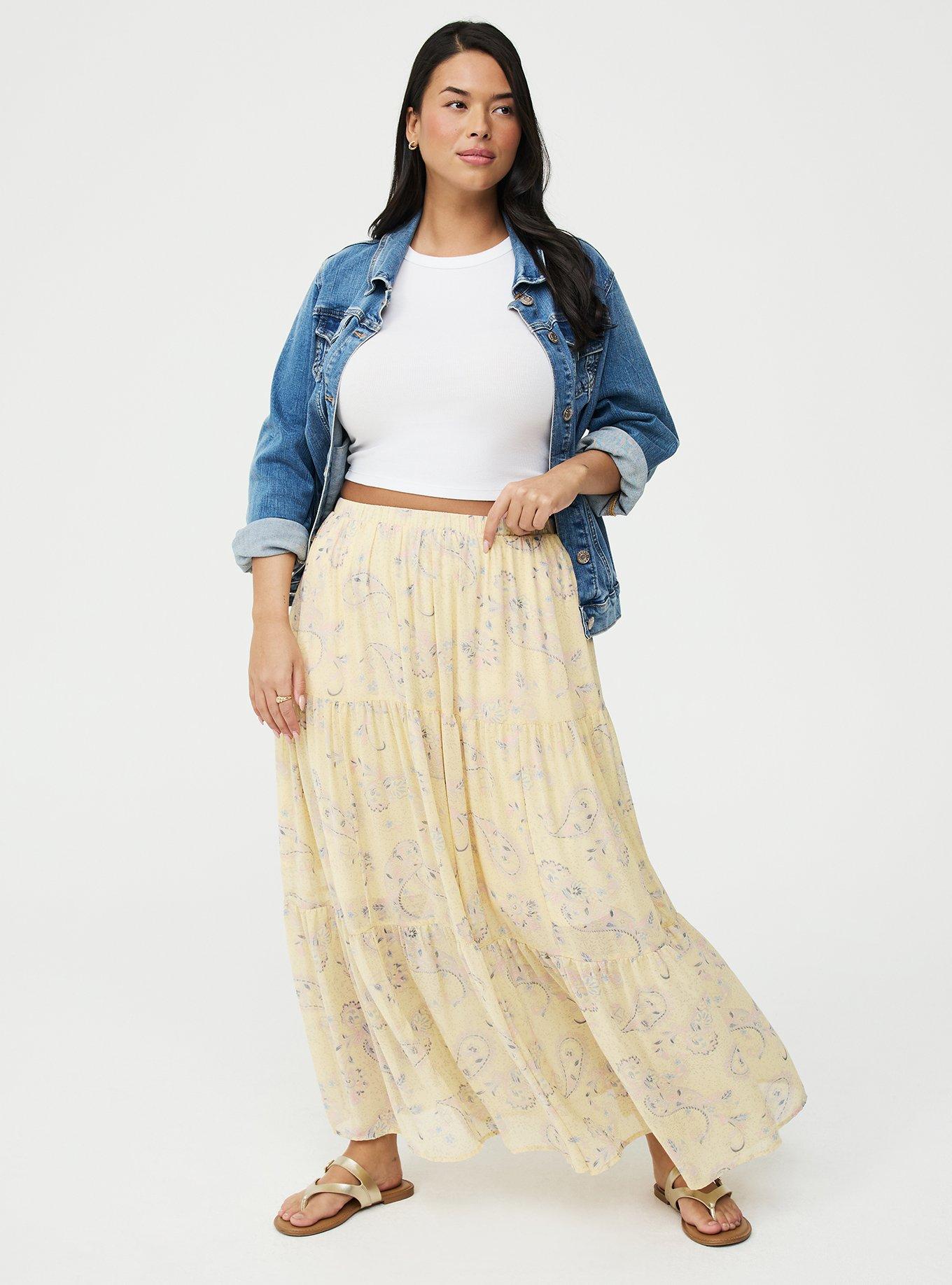 Chiffon Tiered Maxi Skirt, PAISLEY PETAL TOSS YELLOW, alternate