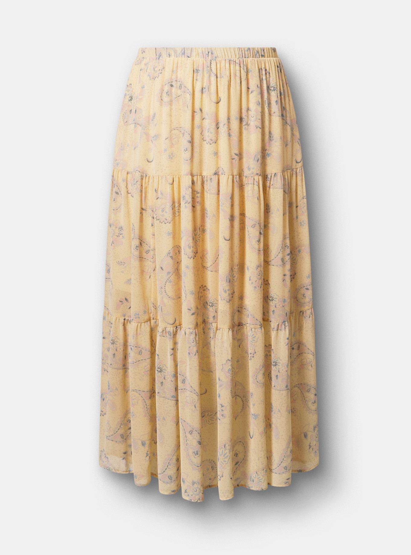 Chiffon Tiered Maxi Skirt, PAISLEY PETAL TOSS YELLOW, hi-res