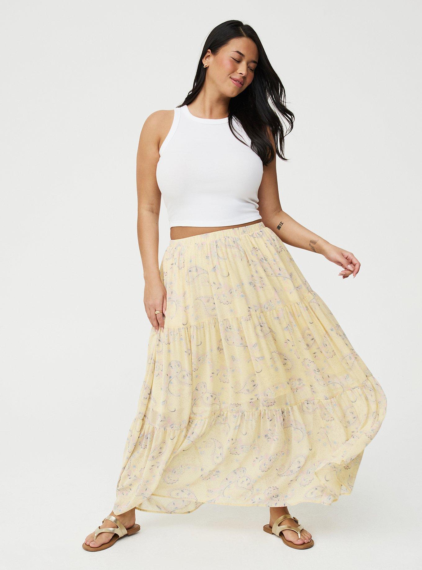 Chiffon Tiered Maxi Skirt, PAISLEY PETAL TOSS YELLOW, hi-res