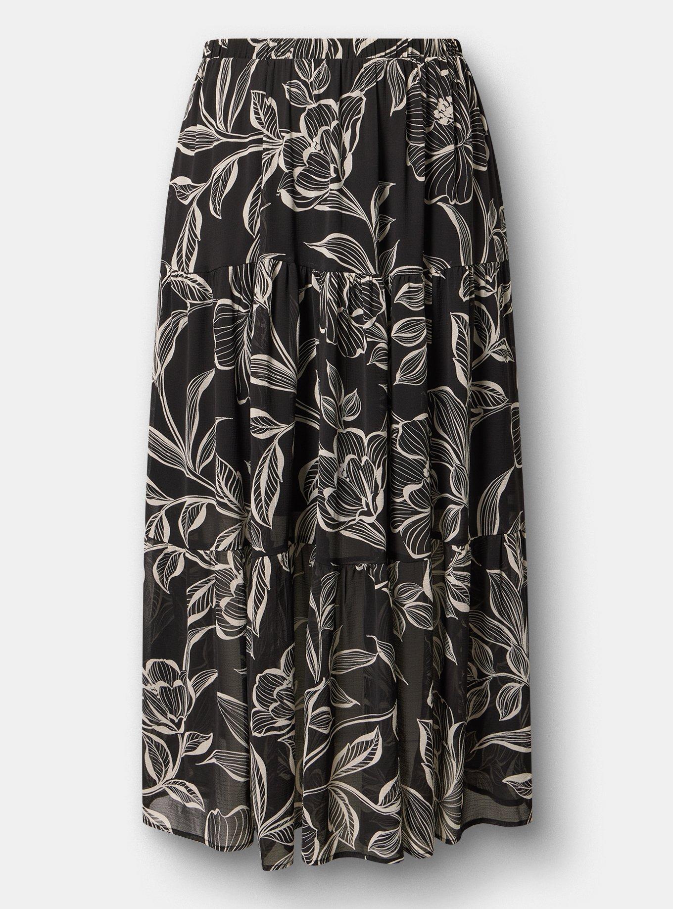 Chiffon Tiered Maxi Skirt, NOVA FLORAL BLACK, hi-res