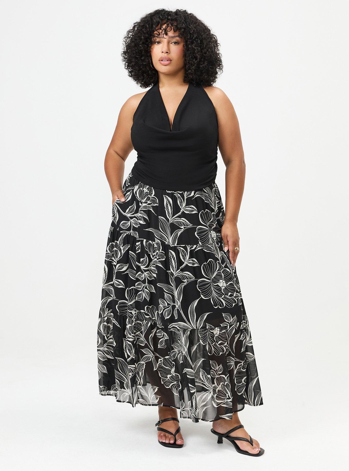 Chiffon Tiered Maxi Skirt, NOVA FLORAL BLACK, hi-res