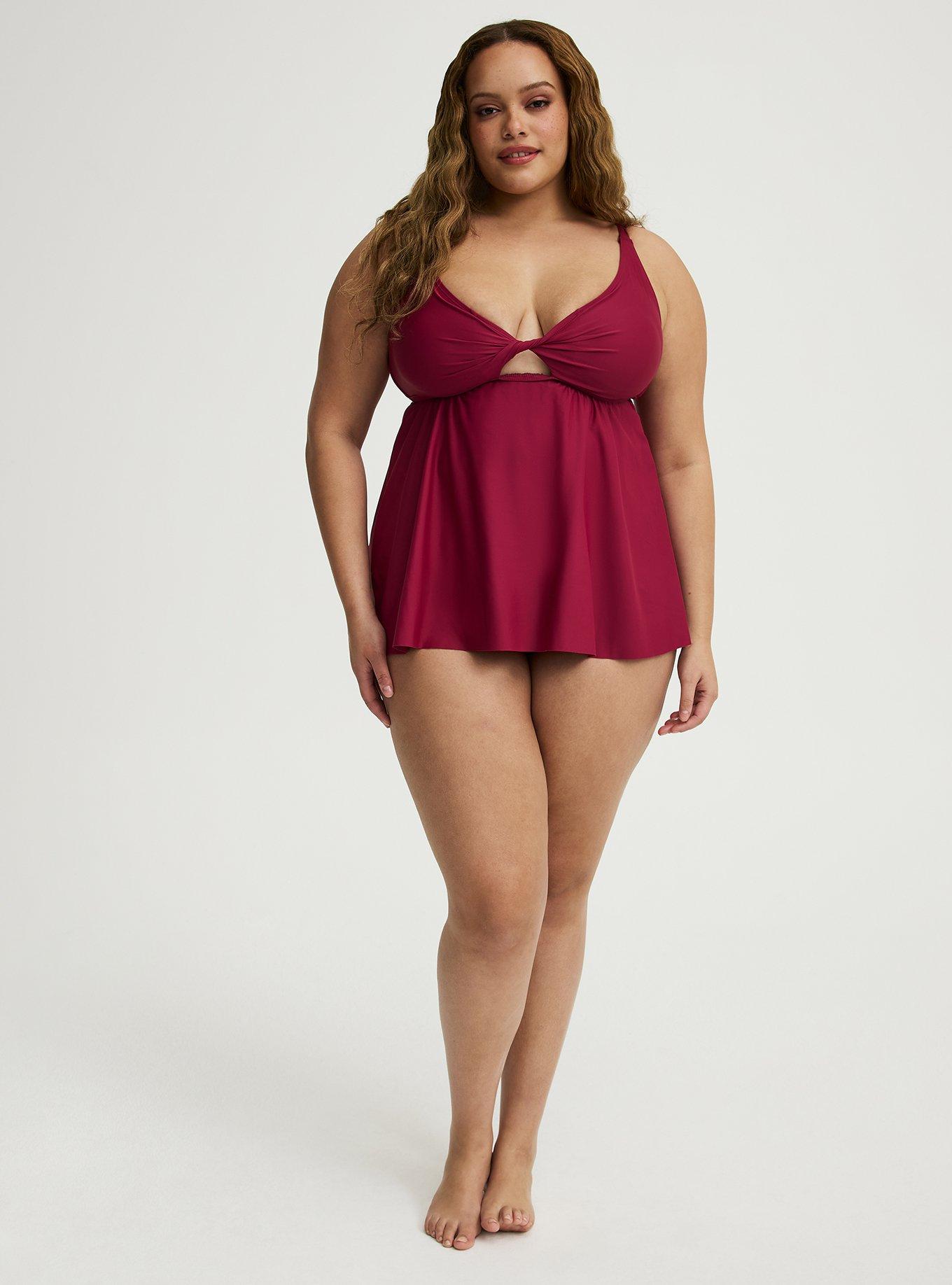 Wire-Free Twist Front Tankini, RED PLUM SWIM, alternate