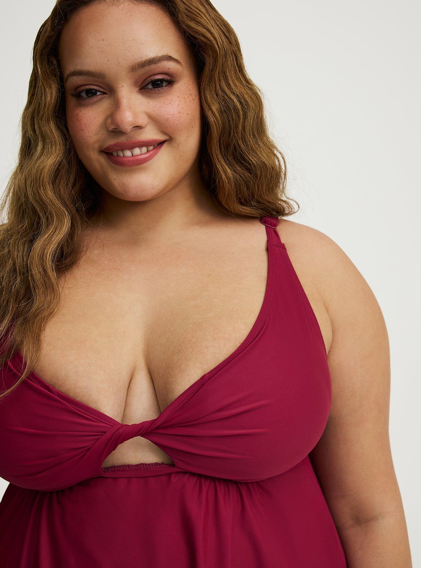 Wire-Free Twist Front Tankini, RED PLUM SWIM, alternate