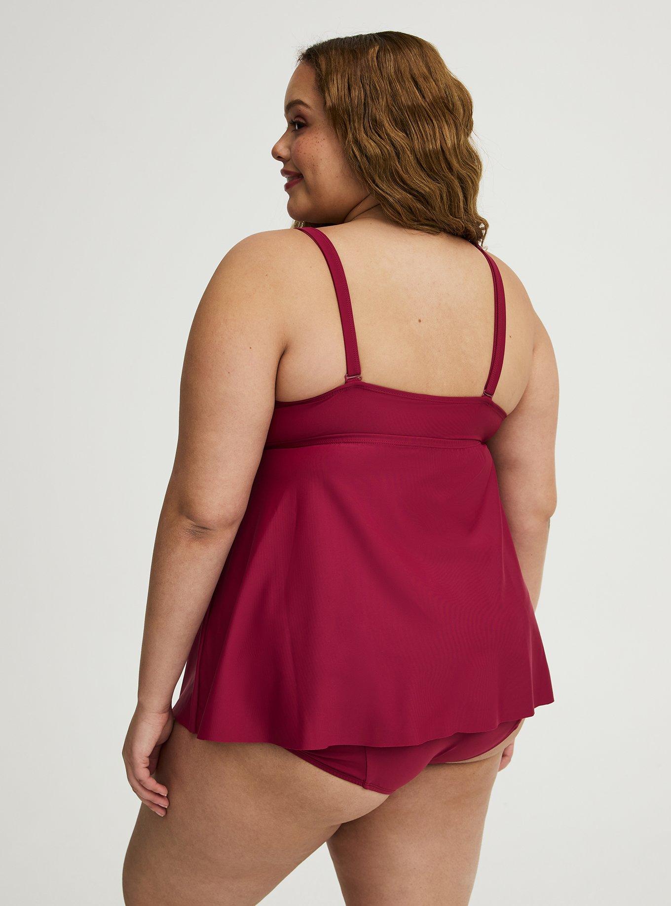 Wire-Free Twist Front Tankini, RED PLUM SWIM, alternate