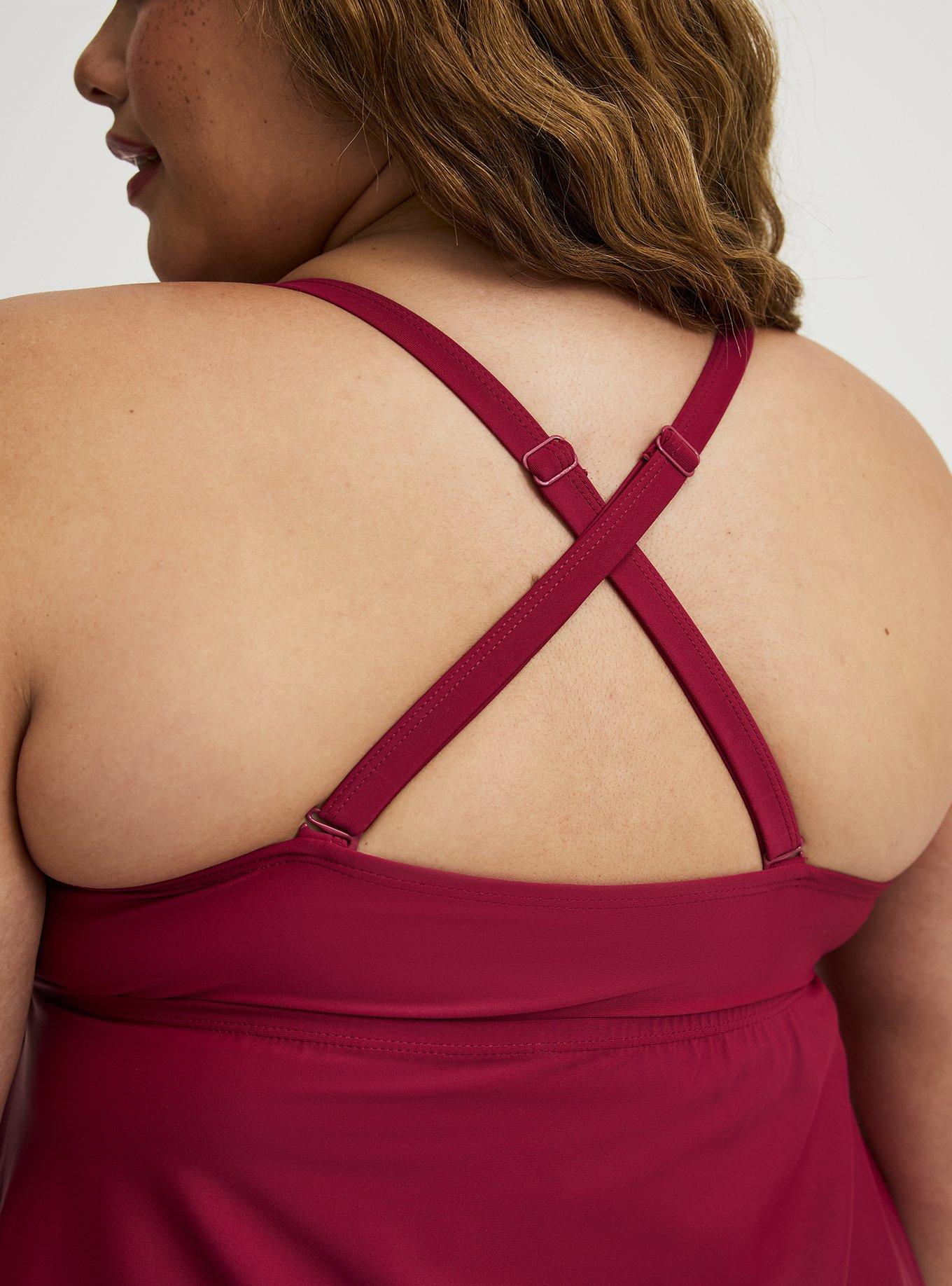 Wire-Free Twist Front Tankini, RED PLUM SWIM, alternate