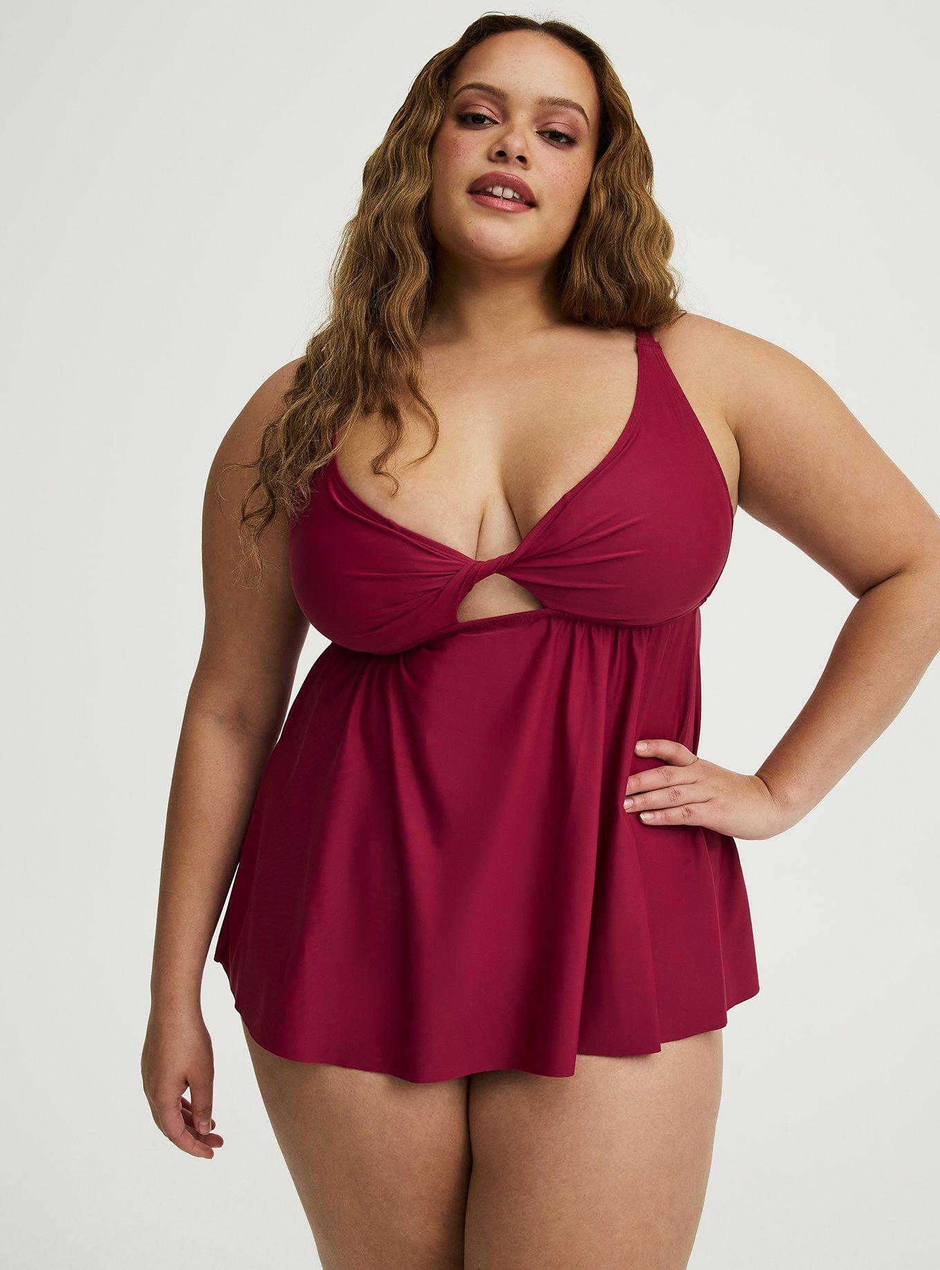 Wire-Free Twist Front Tankini, RED PLUM SWIM, hi-res