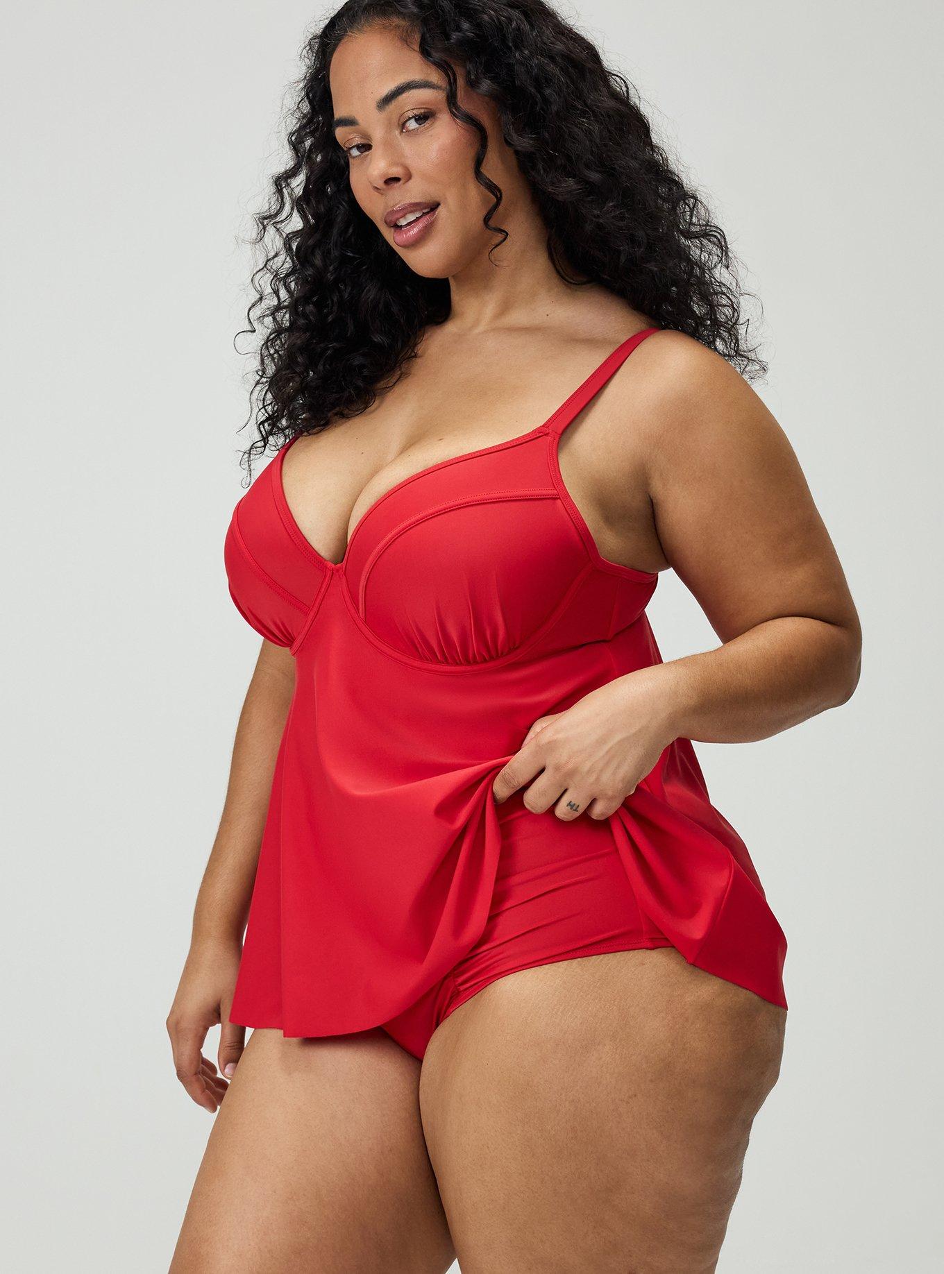 Wired Fit & Flare Tankini, RED, alternate